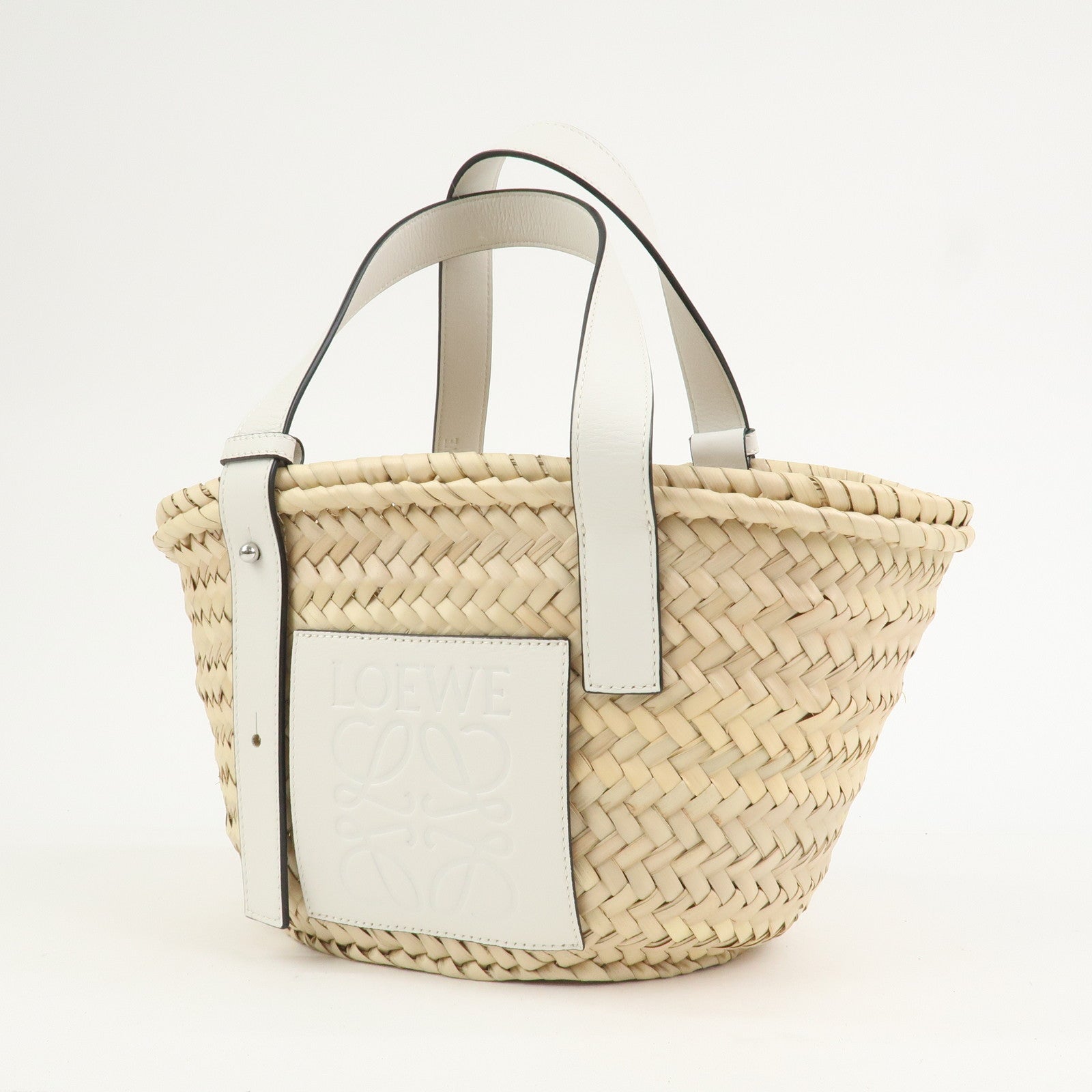 LOEWE Anagram Raffia Leather Small Basket Bag Hand Bag Natural