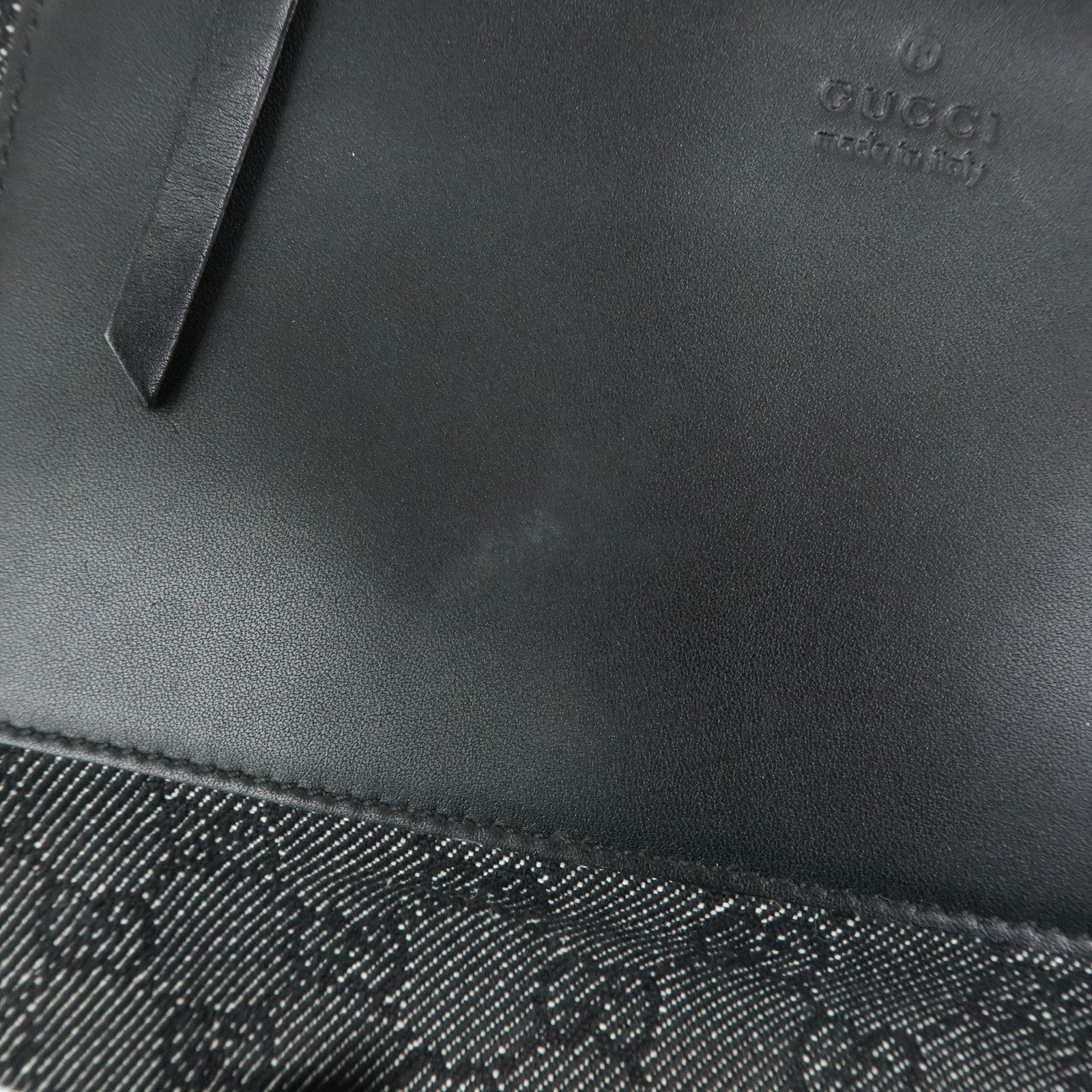 GUCCI GG Denim Leather Tote Bag Shoulder Bag Black 28893