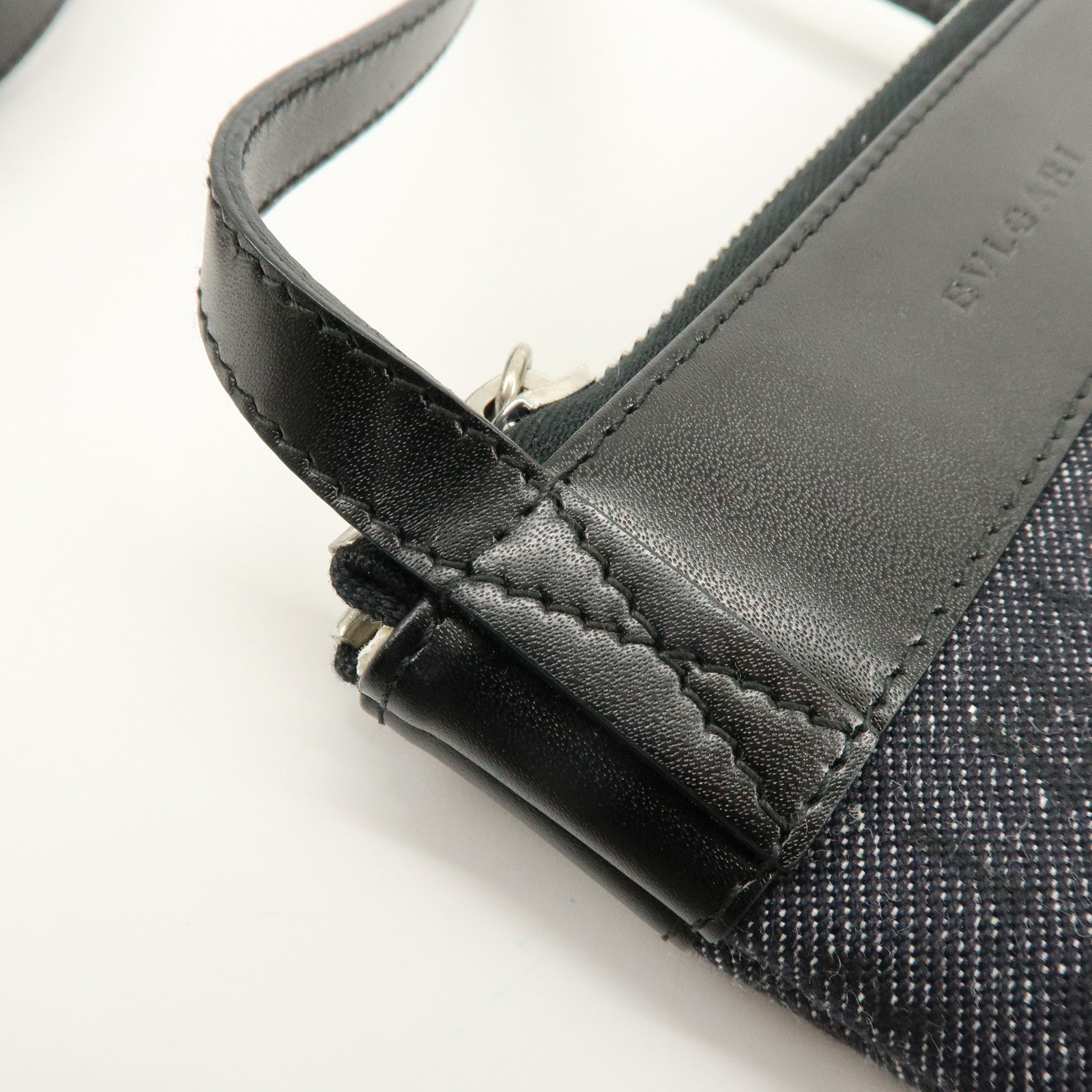 BVLGARI Logo Mania Denim Leather Shoulder Bag Crossbody Bag Black