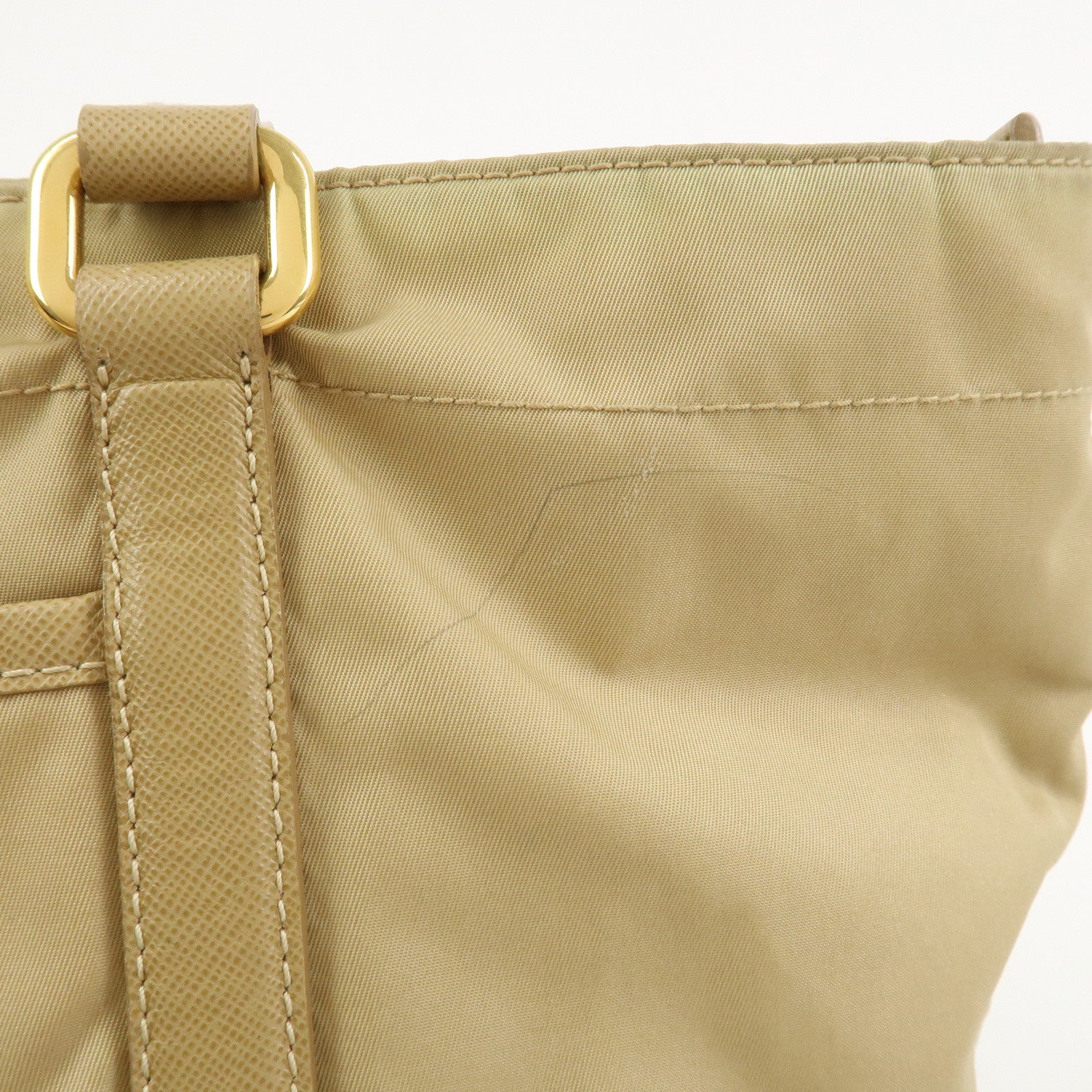 PRADA Triangle Logo Nylon Saffiano Leather Tote Bag Beige BR2311