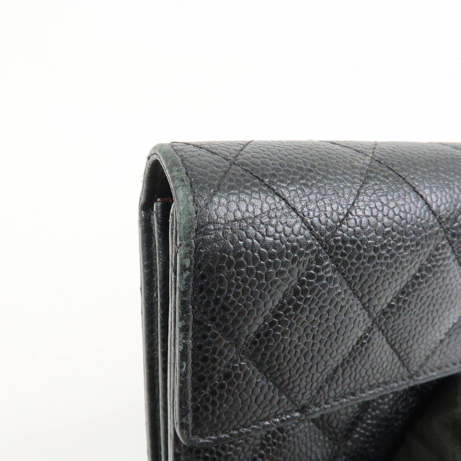 CHANEL COCO Mark Matelasse Caviarskin Long Flap Wallet Black A50096
