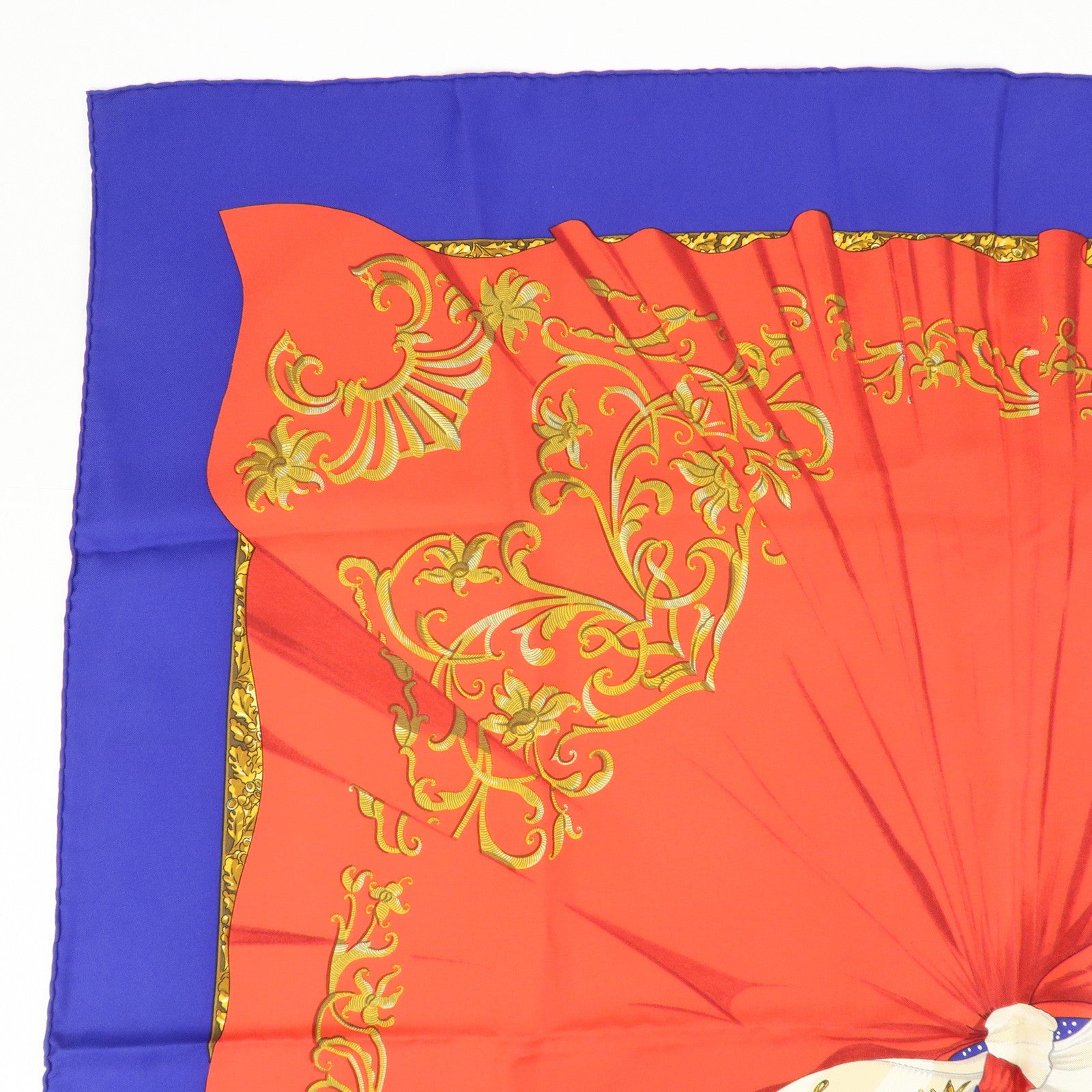 HERMES Carre 90 Silk 100% Scarf Souvenirs de Paris Blue Red Beige