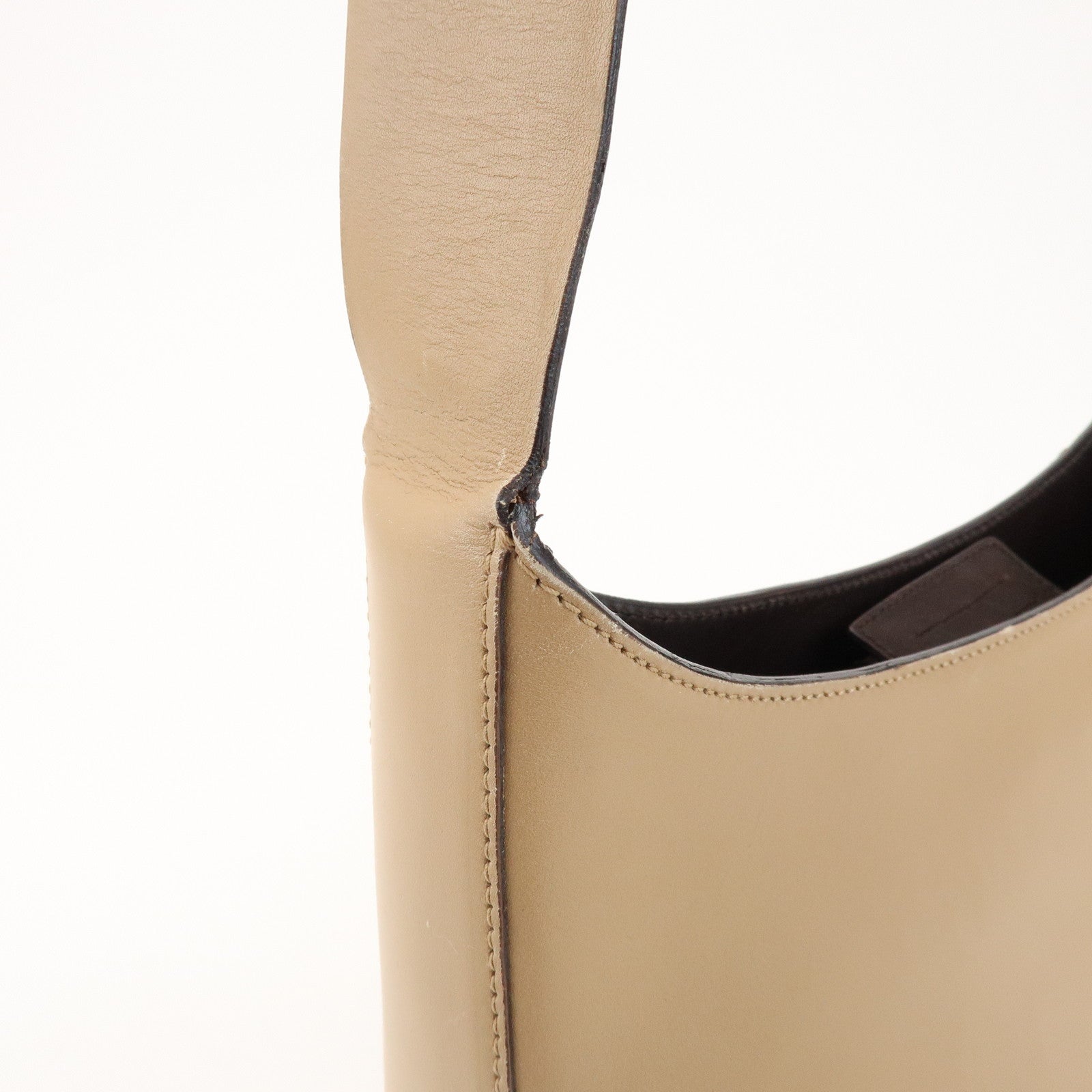PRADA Logo Leather Shoulder Bag Hand Bag Beige
