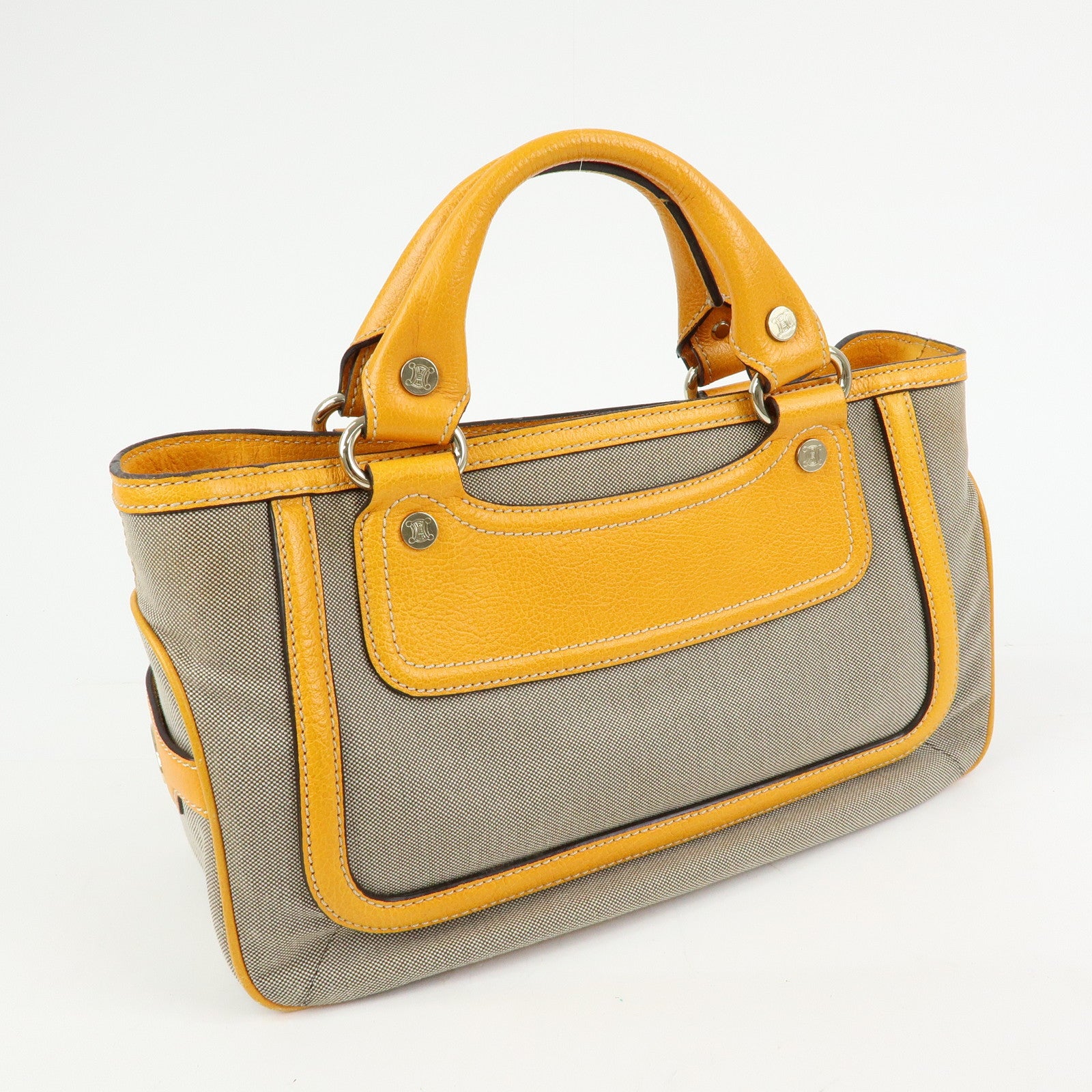CELINE Leather Canvas Boogie Bag Hand Bag Yellow Gray