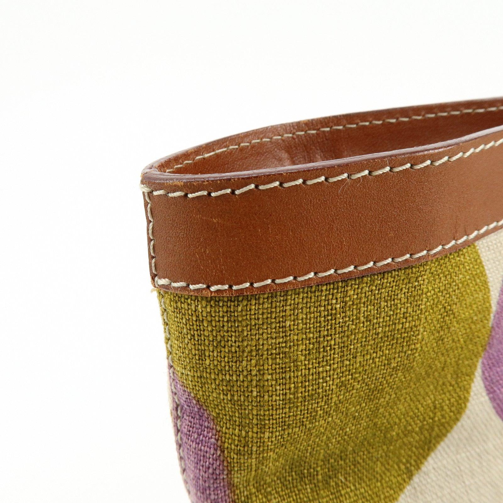 CELINE Flower Canvas Leather Tote Bag Shoulder Bag Brown Natural