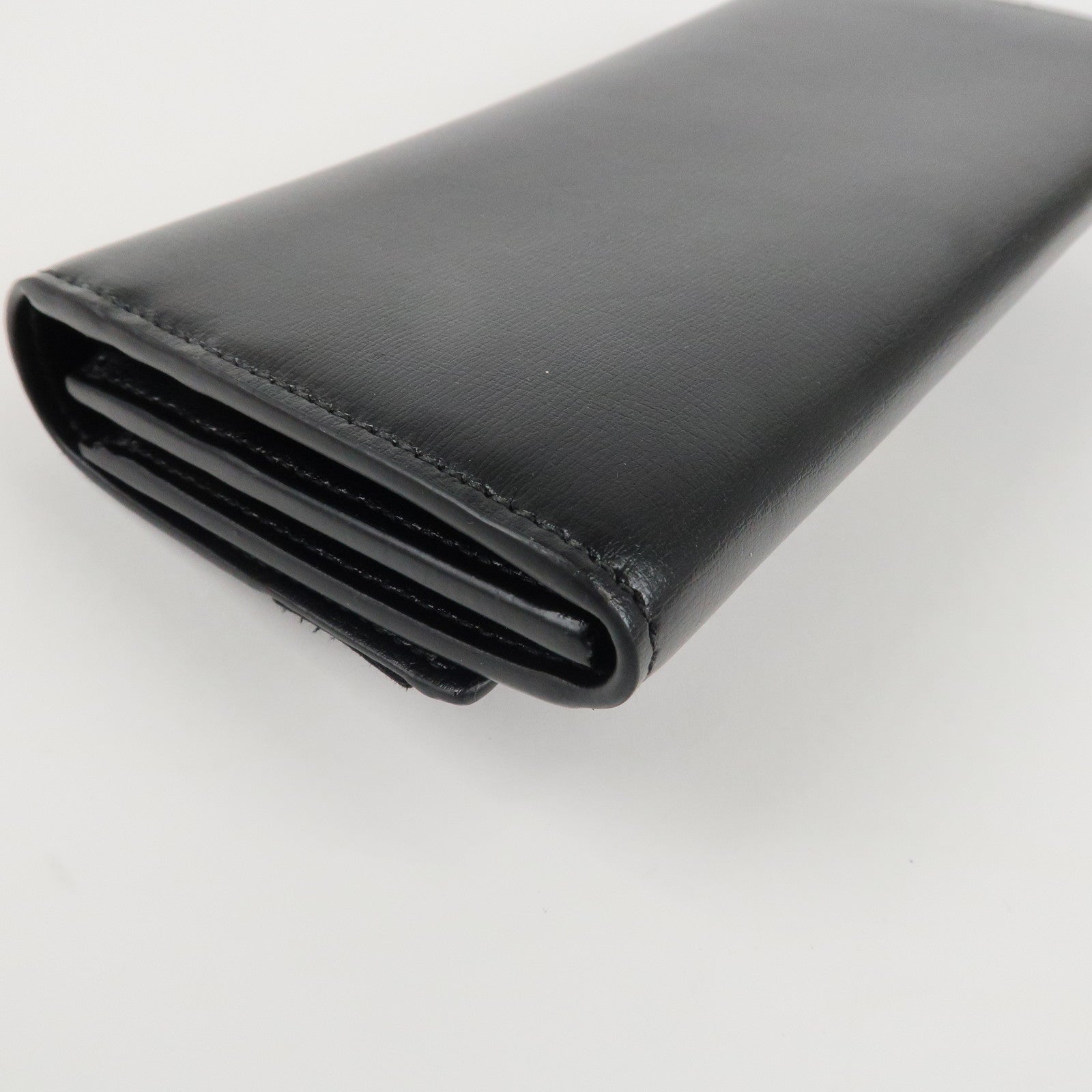 Ferragamo Vara Ribbon Leather Bifold Wallet Black Gold HDW Used