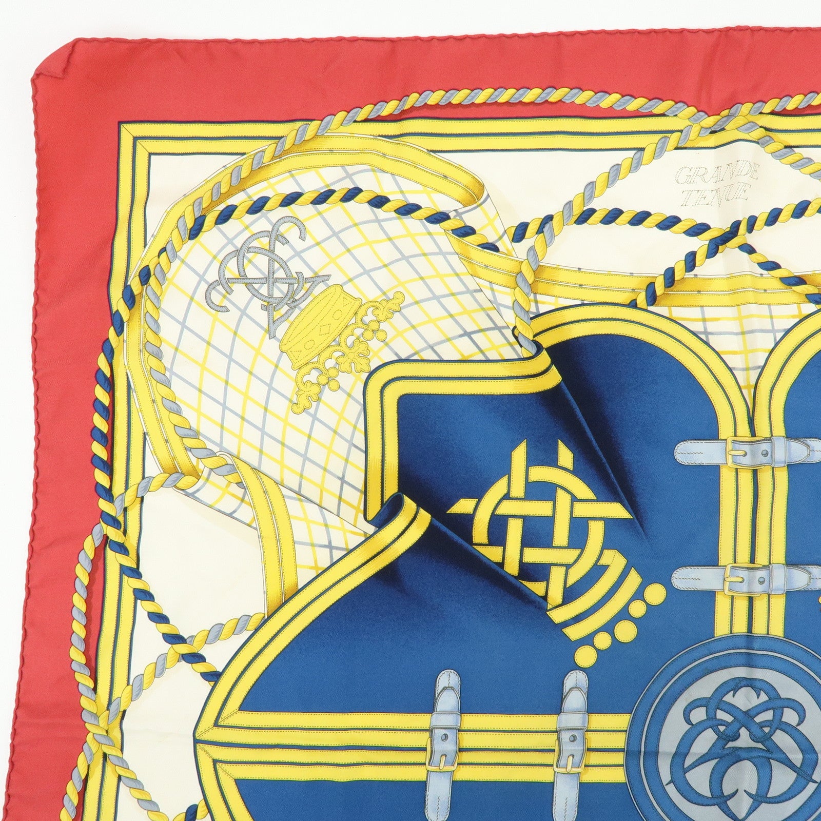 HERMES Carre 90 Silk 100% Scarf GRANDE TENUE Gold Navy Red