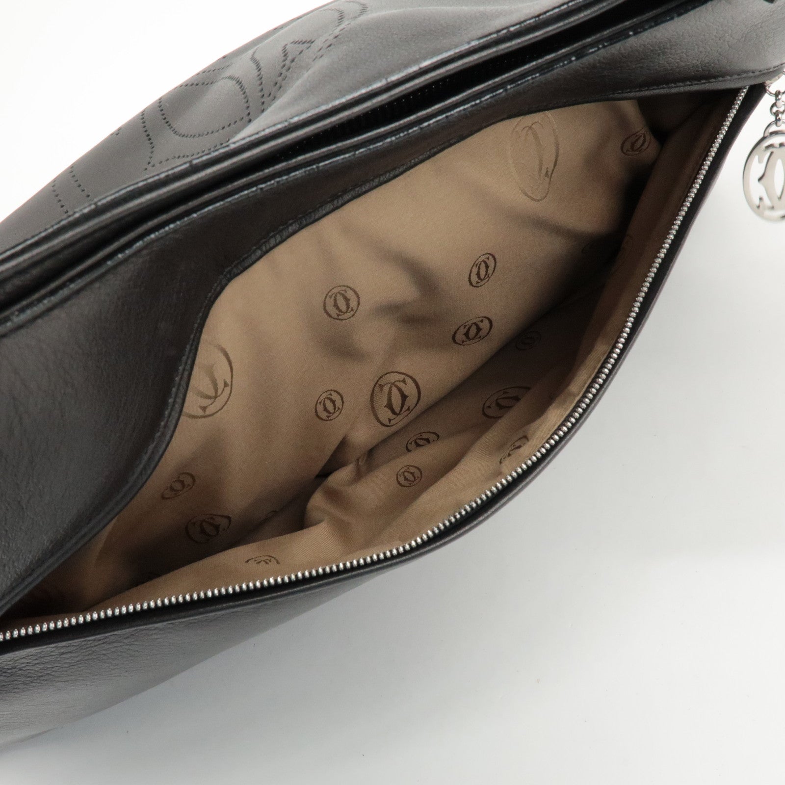 Cartier Must Line Leather Marcello Hand Bag Black Used