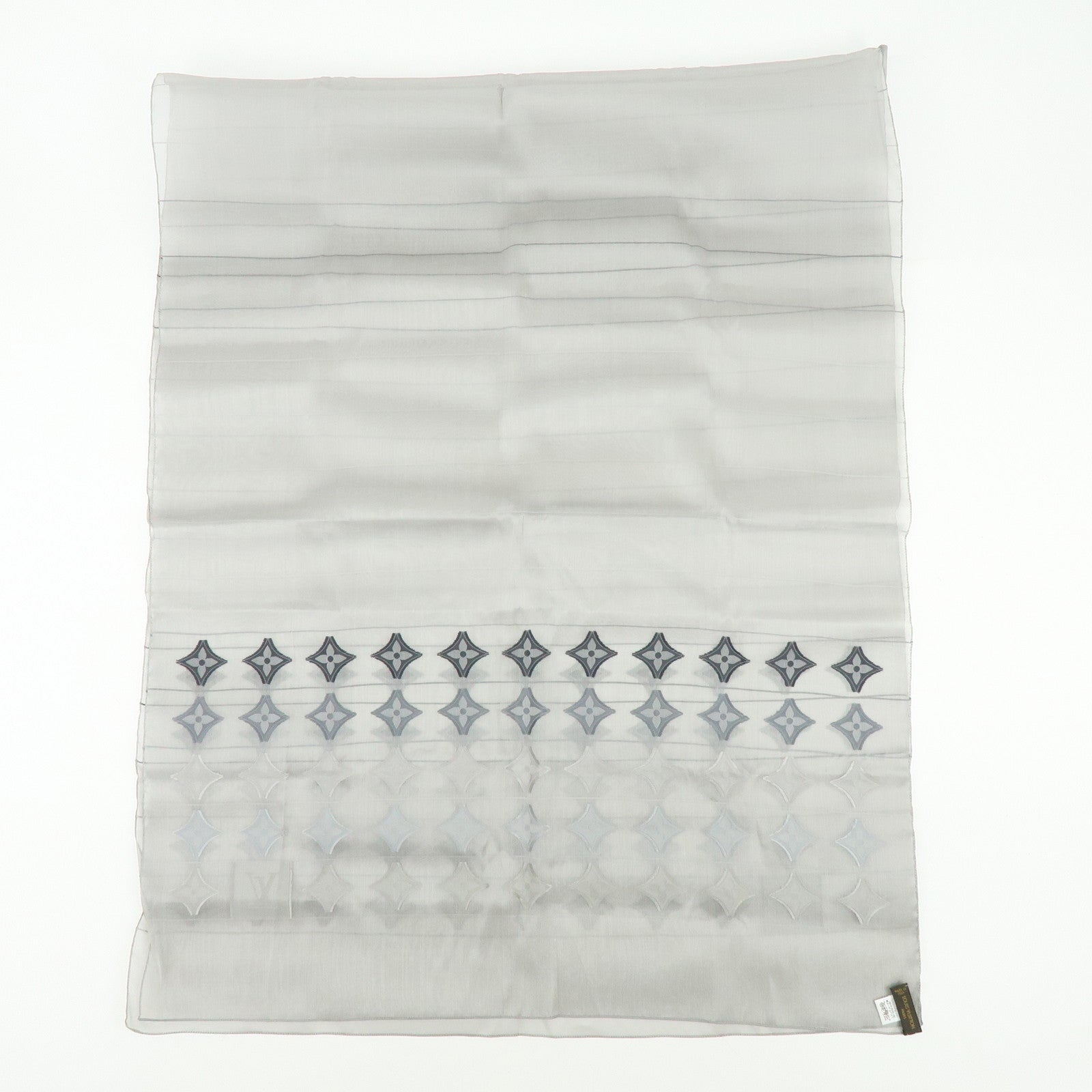 Louis Vuitton LV Logo Silk 100% Scarf Shawl Gray Silver