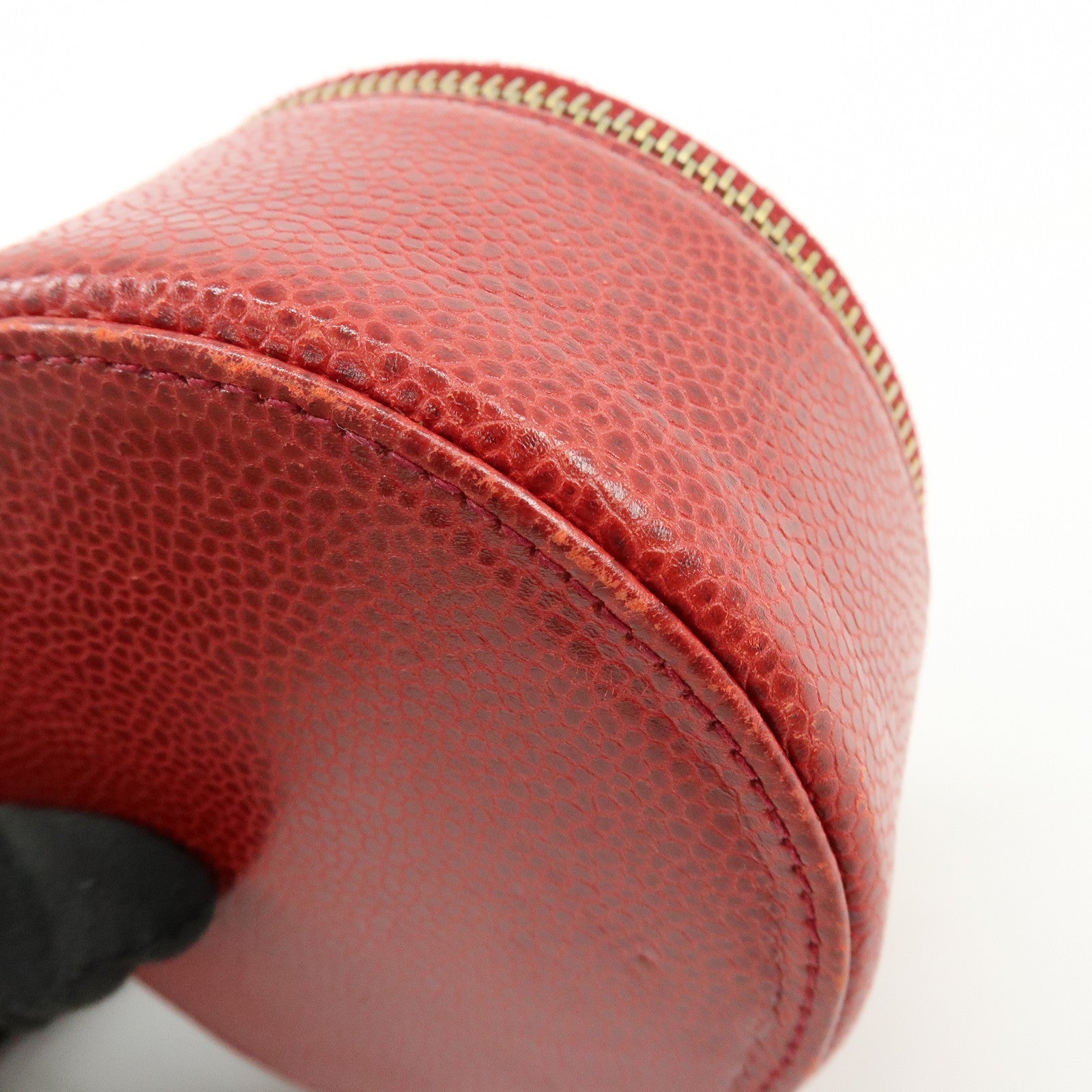 CHANEL COCO Mark Caviarskin Cosmetic Pouch Jewelry Case Red