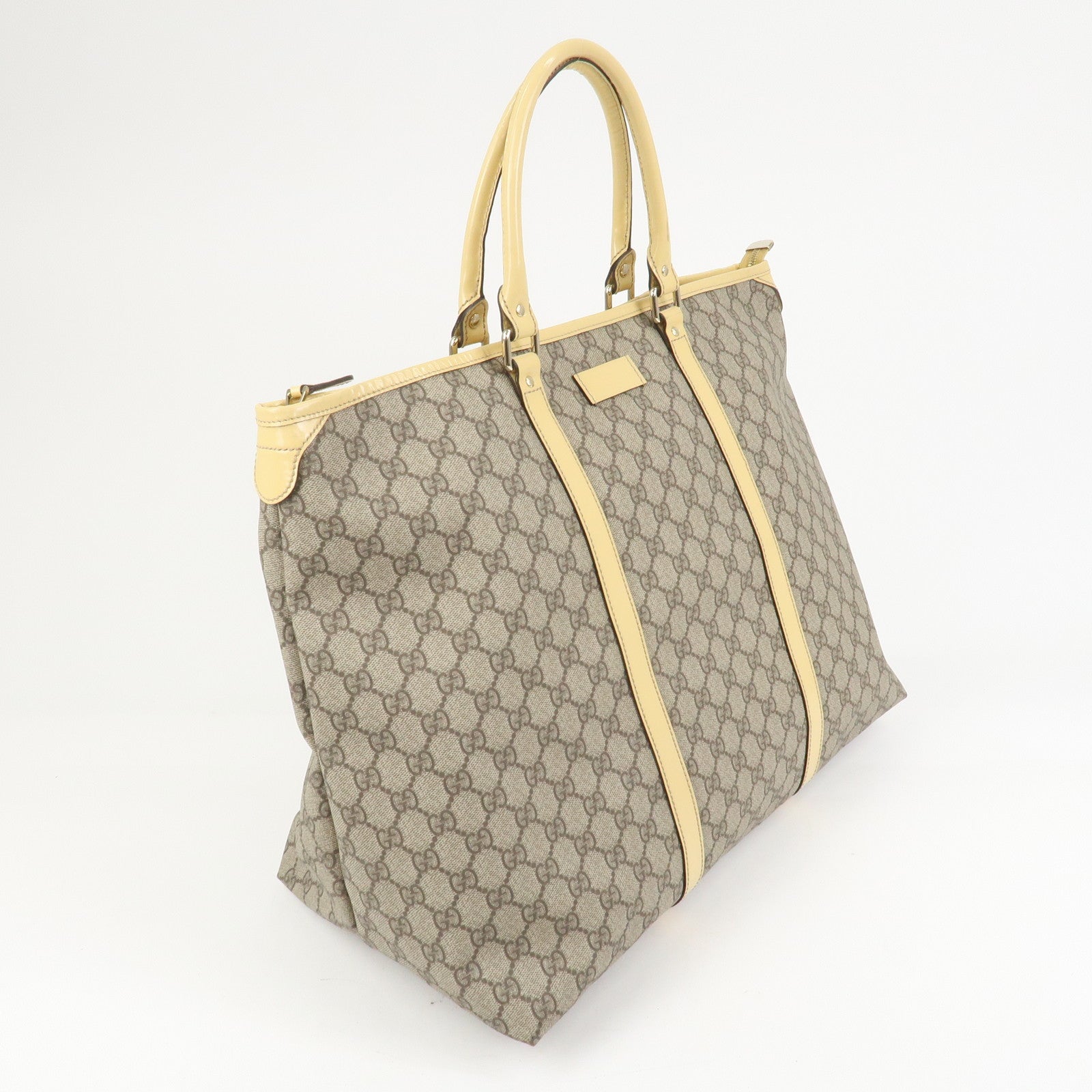 GUCCI GG Supreme Monogram Patent Leather Tote Bag Beige 201482
