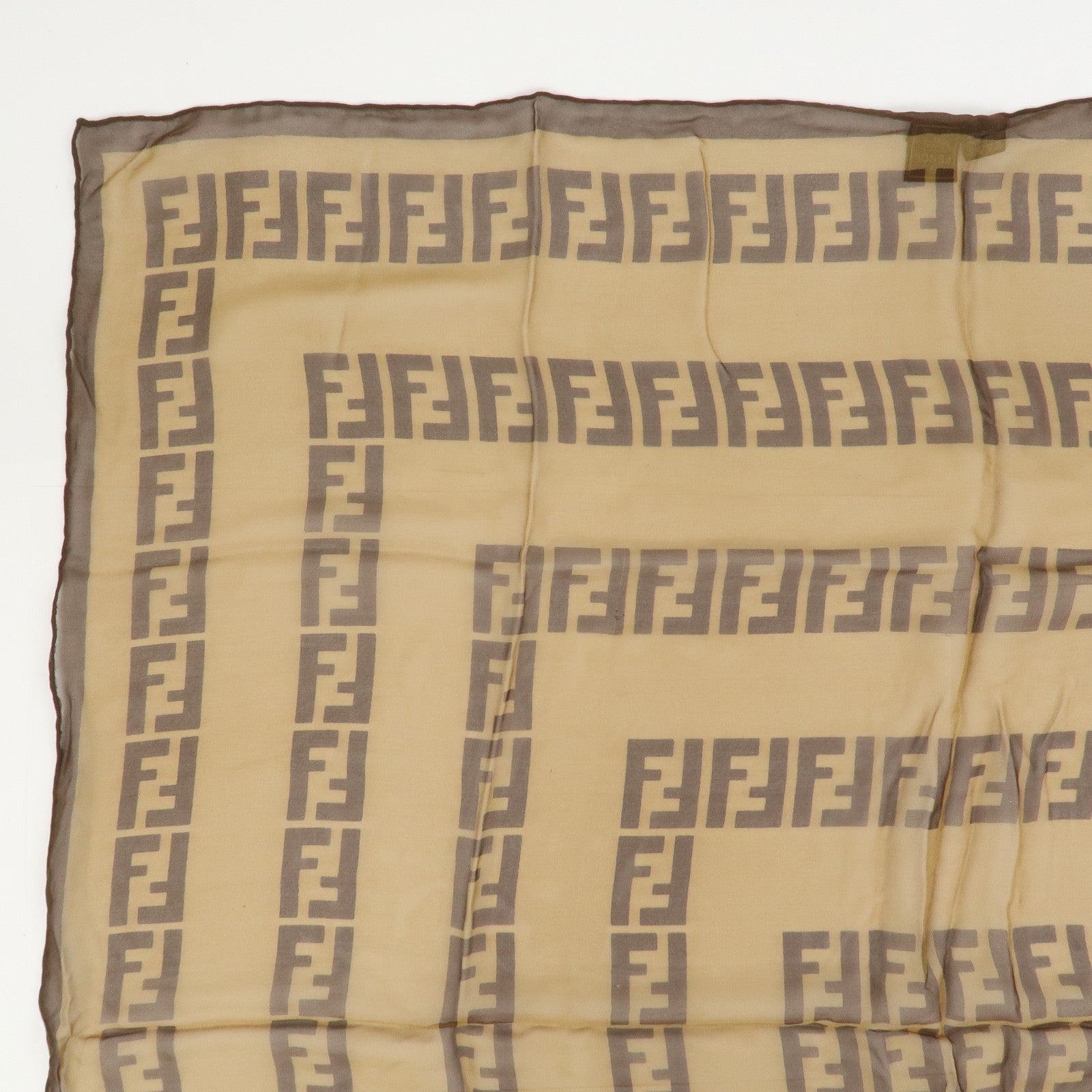 FENDI Zucca Logo Silk 100% Scarf Brown