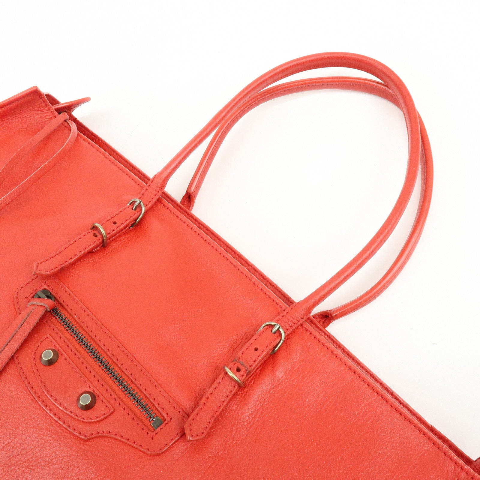 BALENCIAGA Paper Office Zip Leather Tote Bag Hand Bag Red 327771