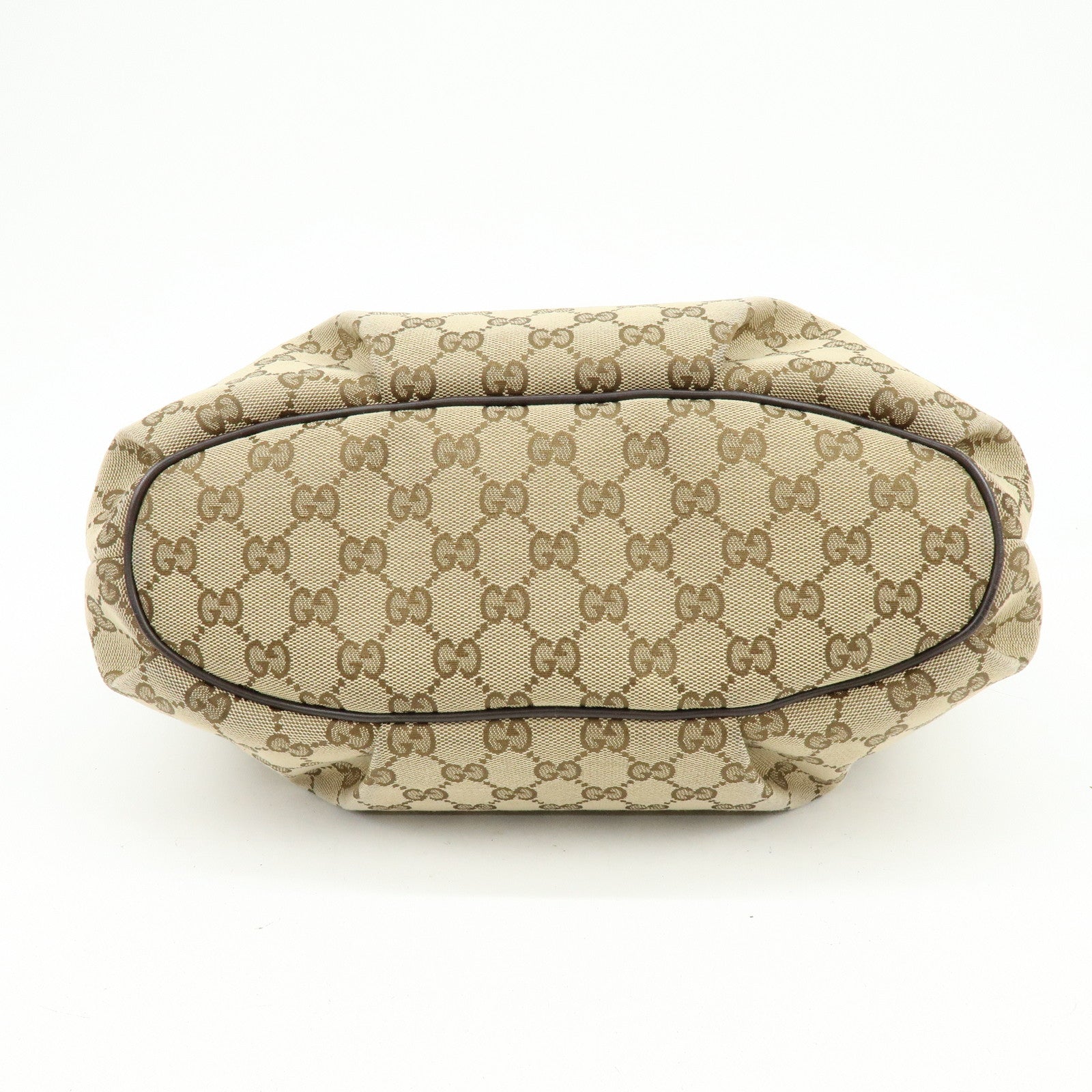 GUCCI GG Canvas Leather Shoulder Bag Beige Dark Brown 388930