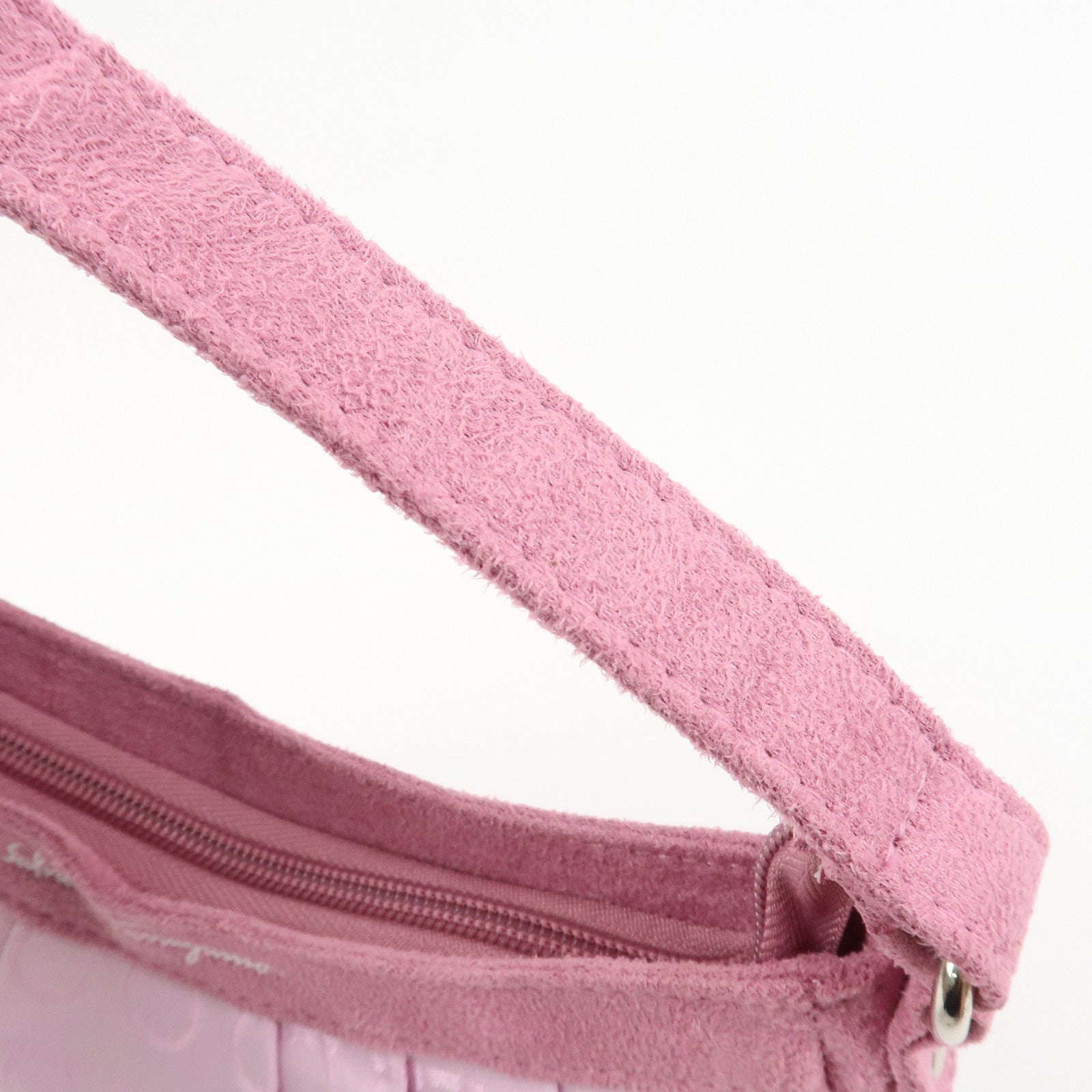 Ferragamo Gancini Nylon Suede Hand Bag Pouch Pink
