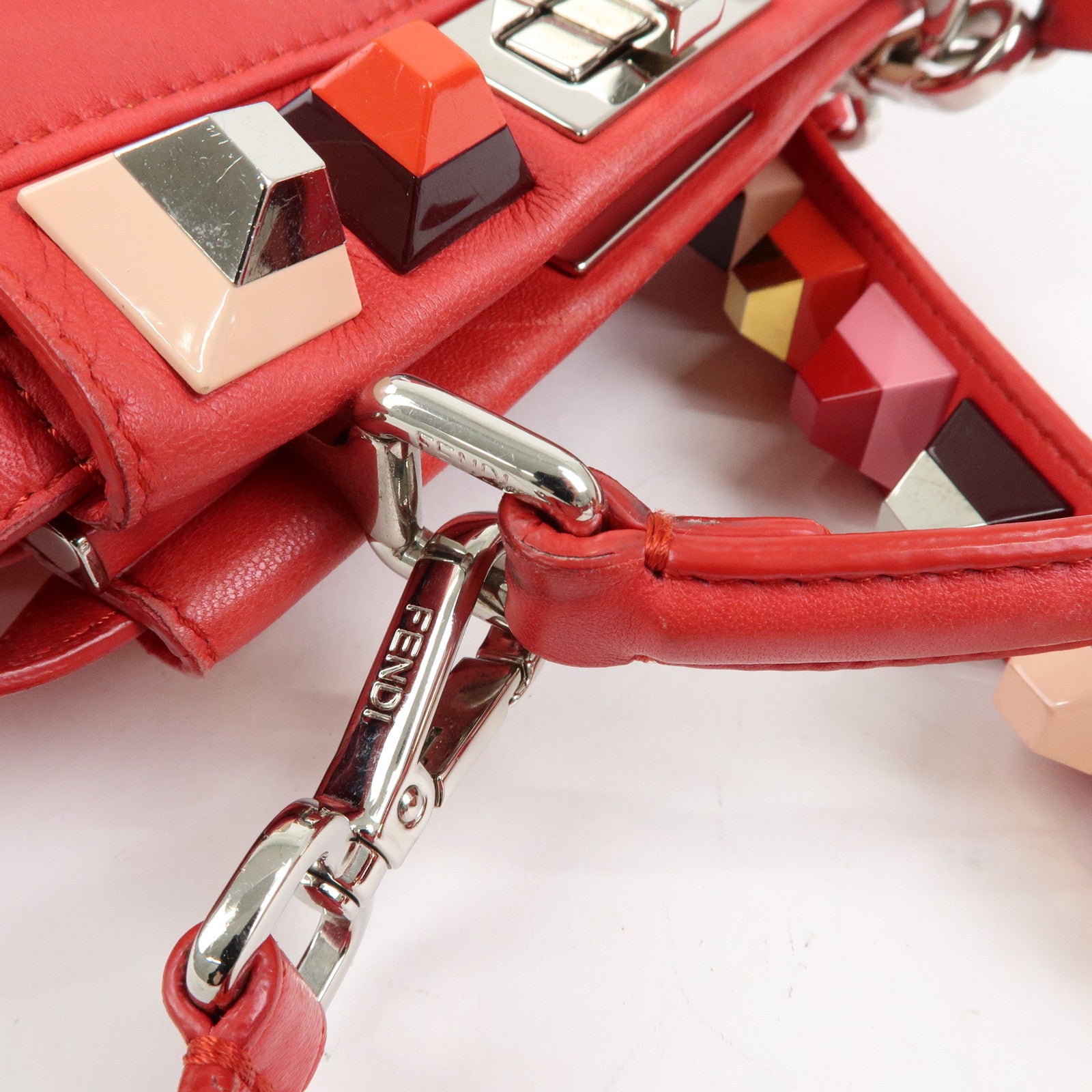 FENDI Peekaboo Mini Leather 2Way Shoulder Bag Hand Bag Red 8BN244