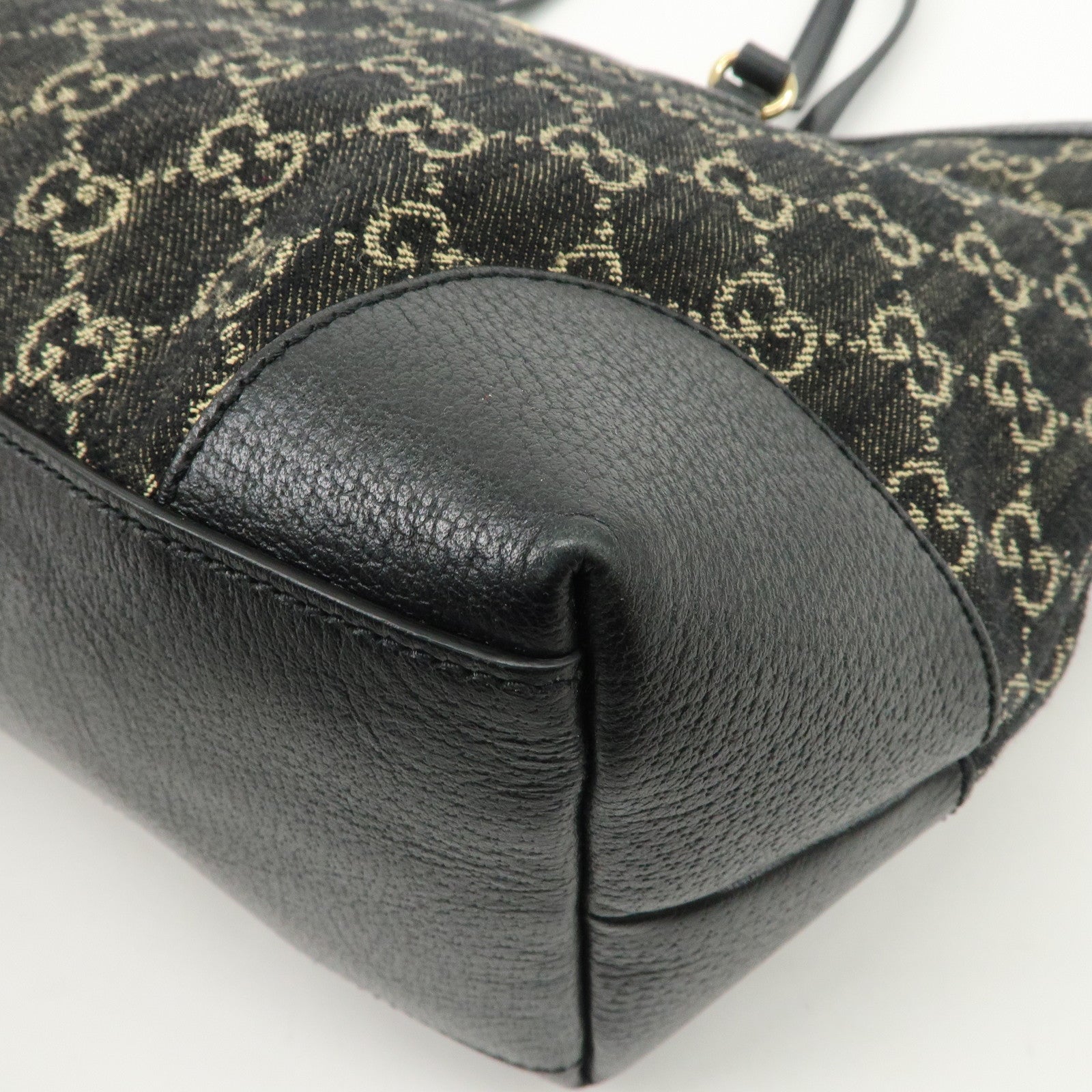 GUCCI GG Canvas Denim Medium Tote Bag Shoulder Bag Black 631685