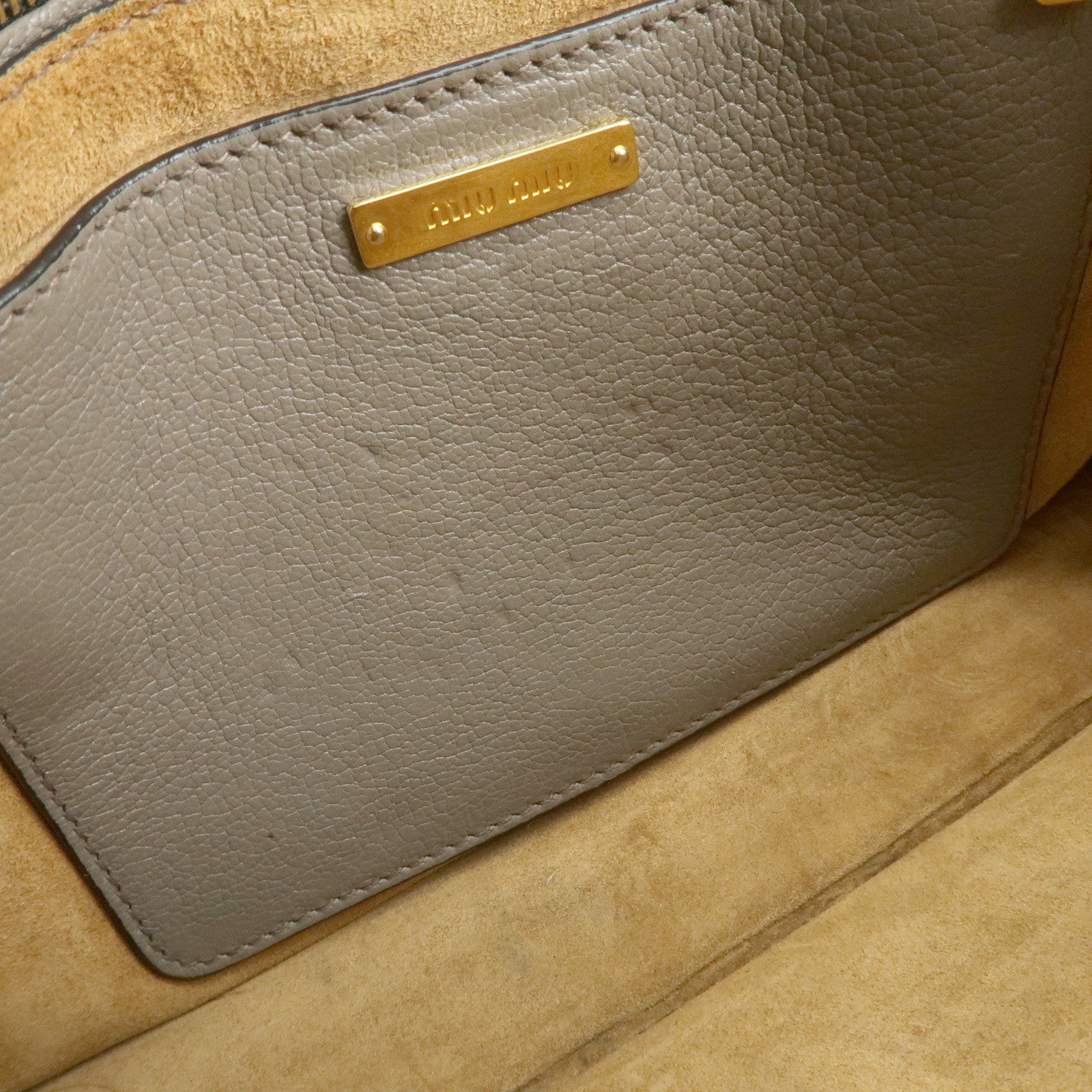 MIU MIU Logo Leather 2Way Bag Hand Bag Shoulder Bag Gray RN1104