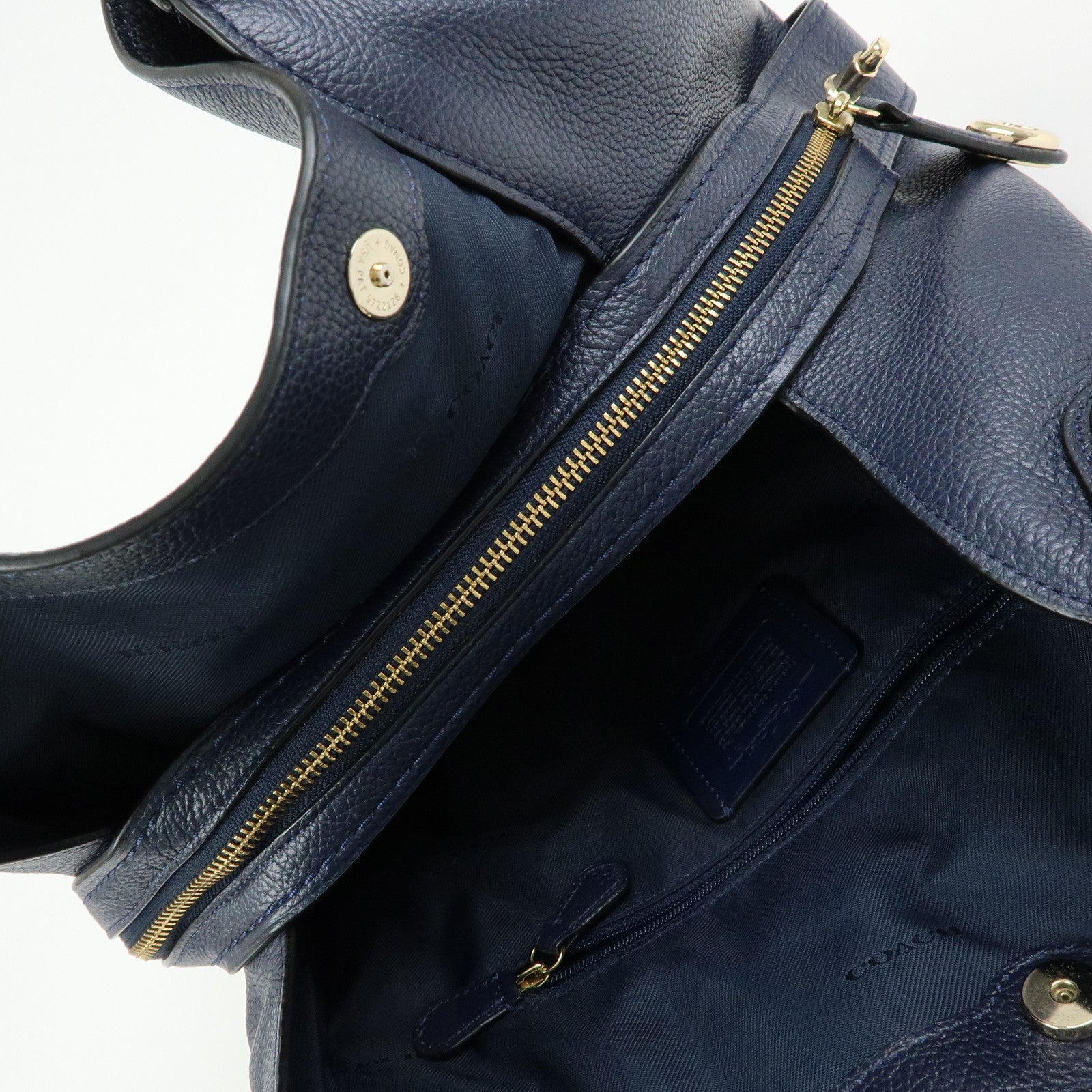 COACH Edie Leather Tote Bag Shoulder Bag Hand Bag Navy