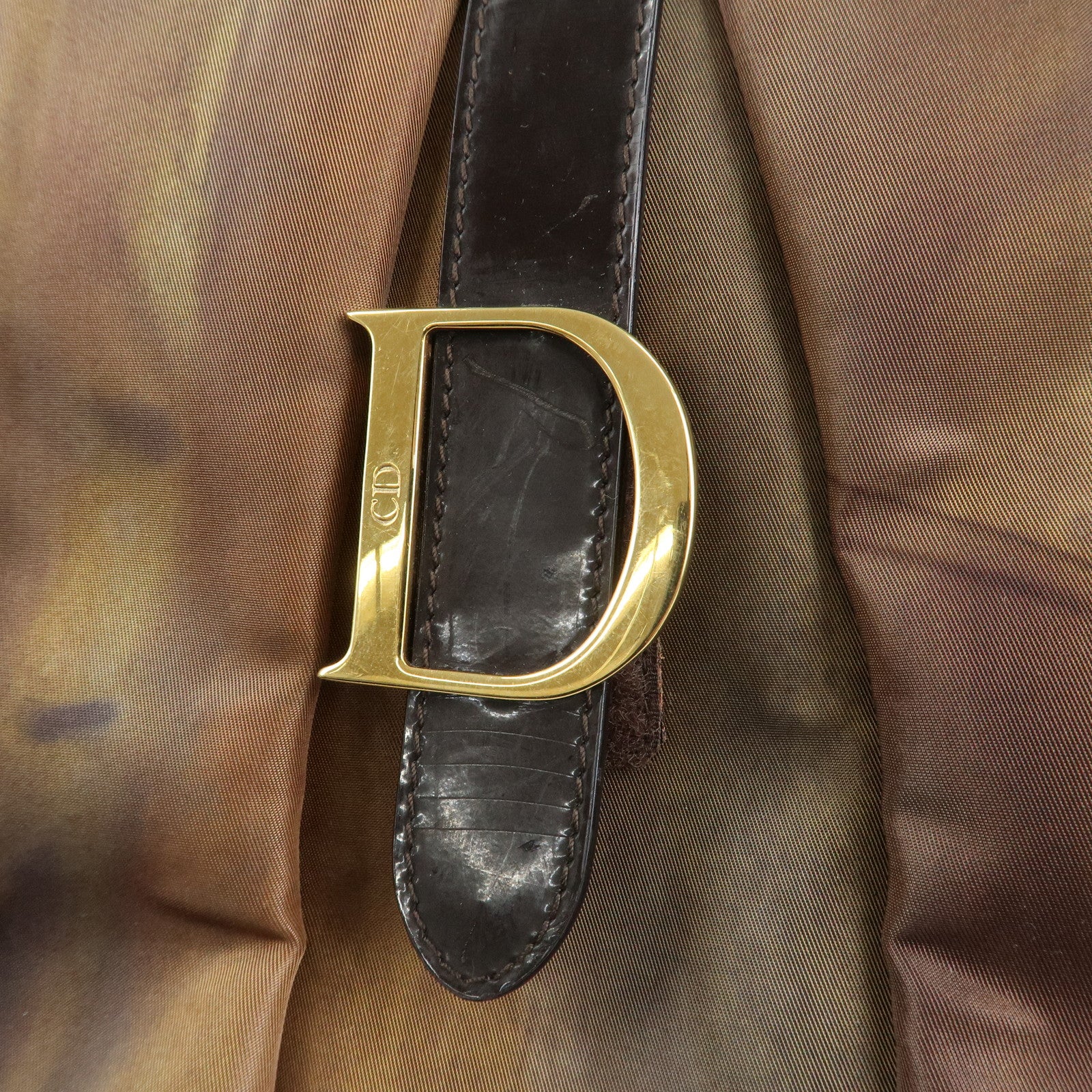 Christian Dior Double Saddle Nylon Leather Hand Boston Bag Brown Used