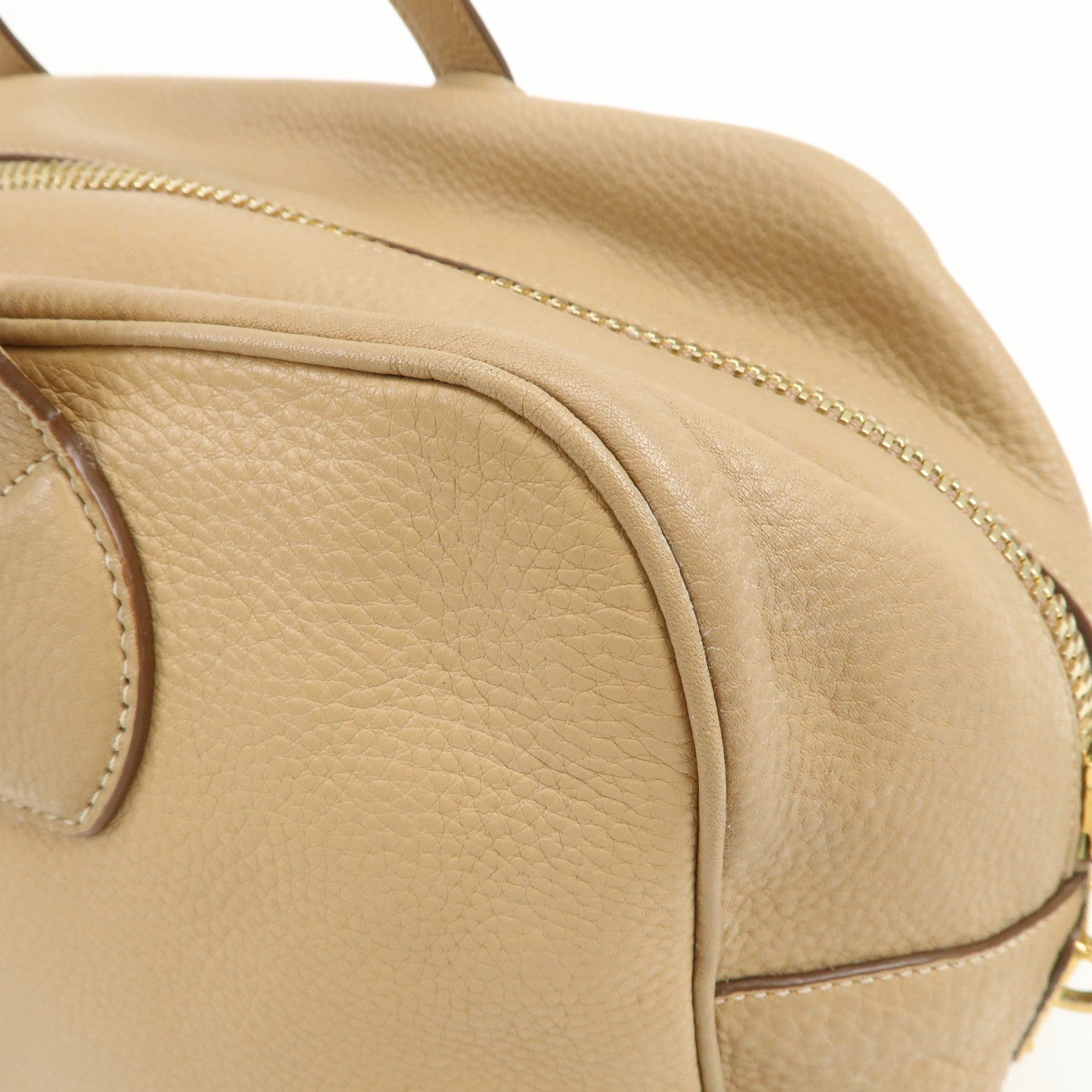 PRADA Leather Boston Bag Hand Bag Beige Gold BL8062
