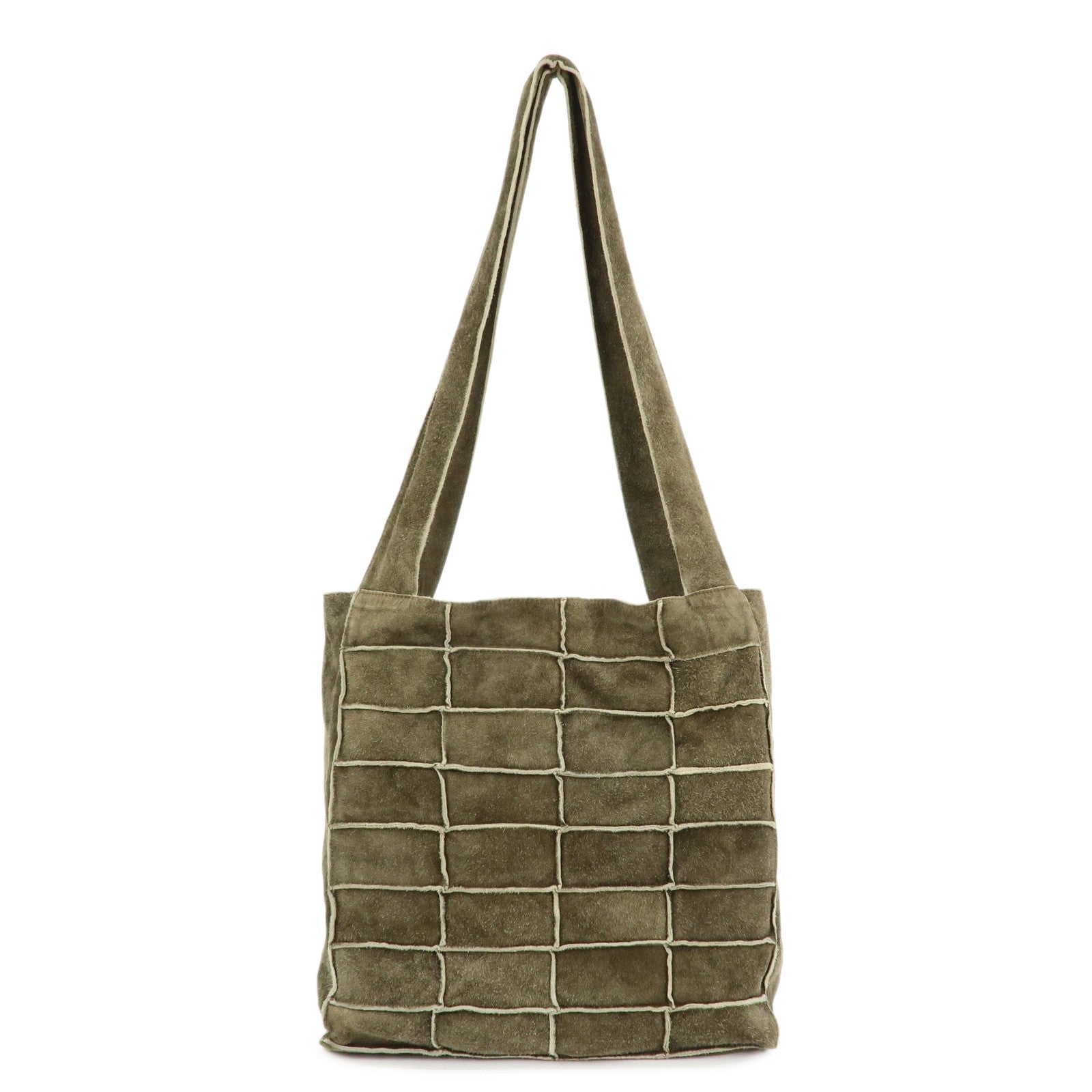 CHANEL Logo Suede Shoulder Bag Hand Bag Tote Bag Khaki