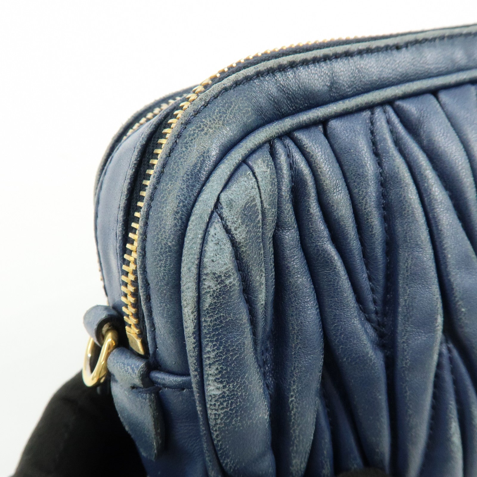 MIU MIU Matelasse Leather Gathered Shoulder Bag Crossbody Bag Navy