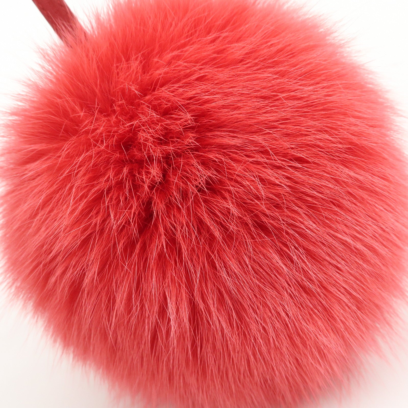 FENDI ABCHARM Initial A Pompom Fur Leather Bag Charm Key Chain Red