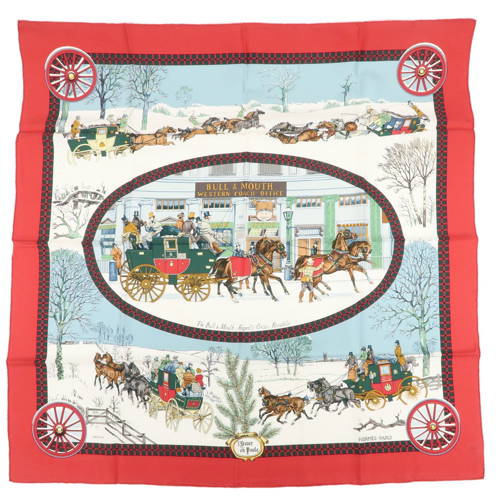 HERMES Carre 90 Silk 100% L'HIVER EN POSTE Scarf