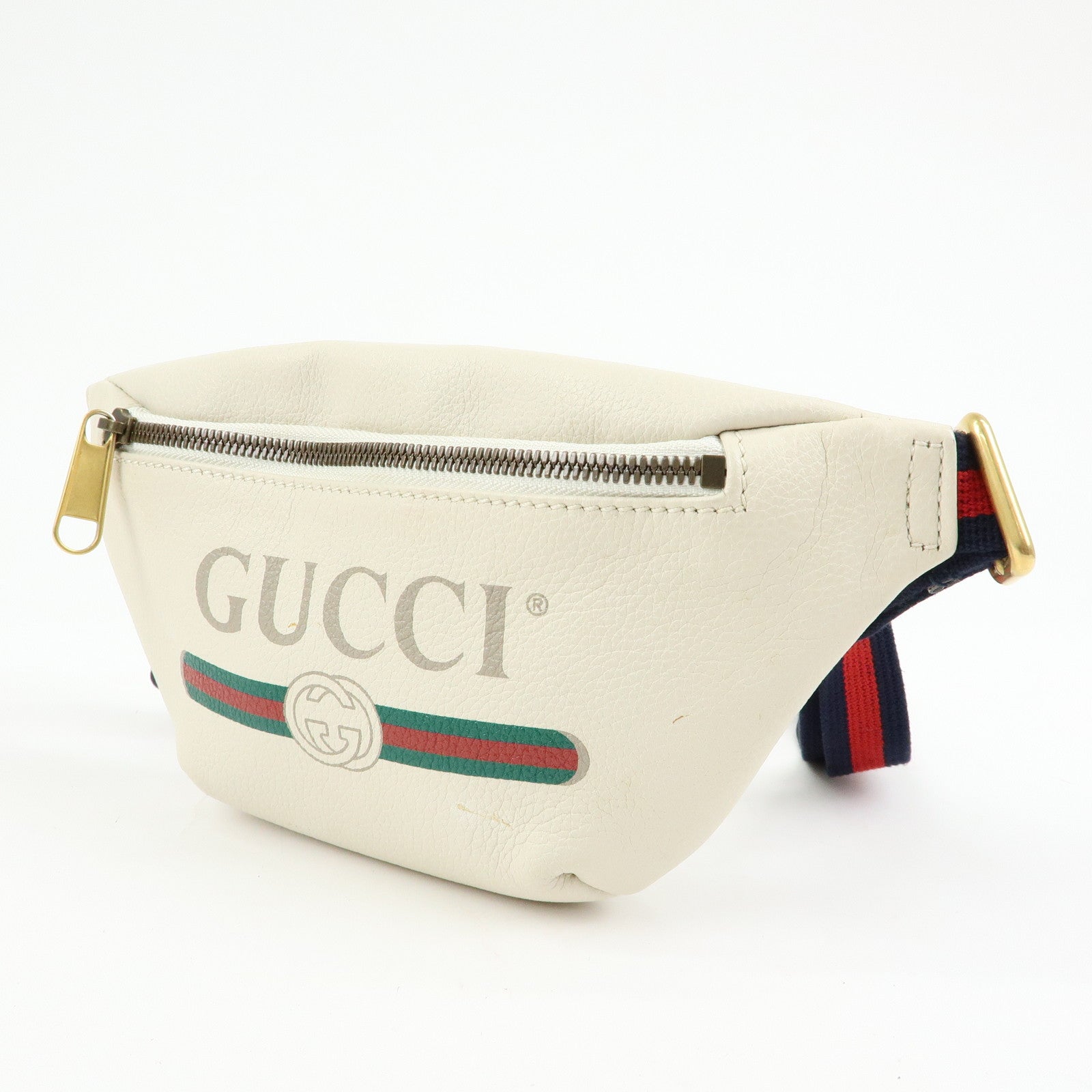 GUCCI Sherry Leather Waist Pouch Body Bag White 527792