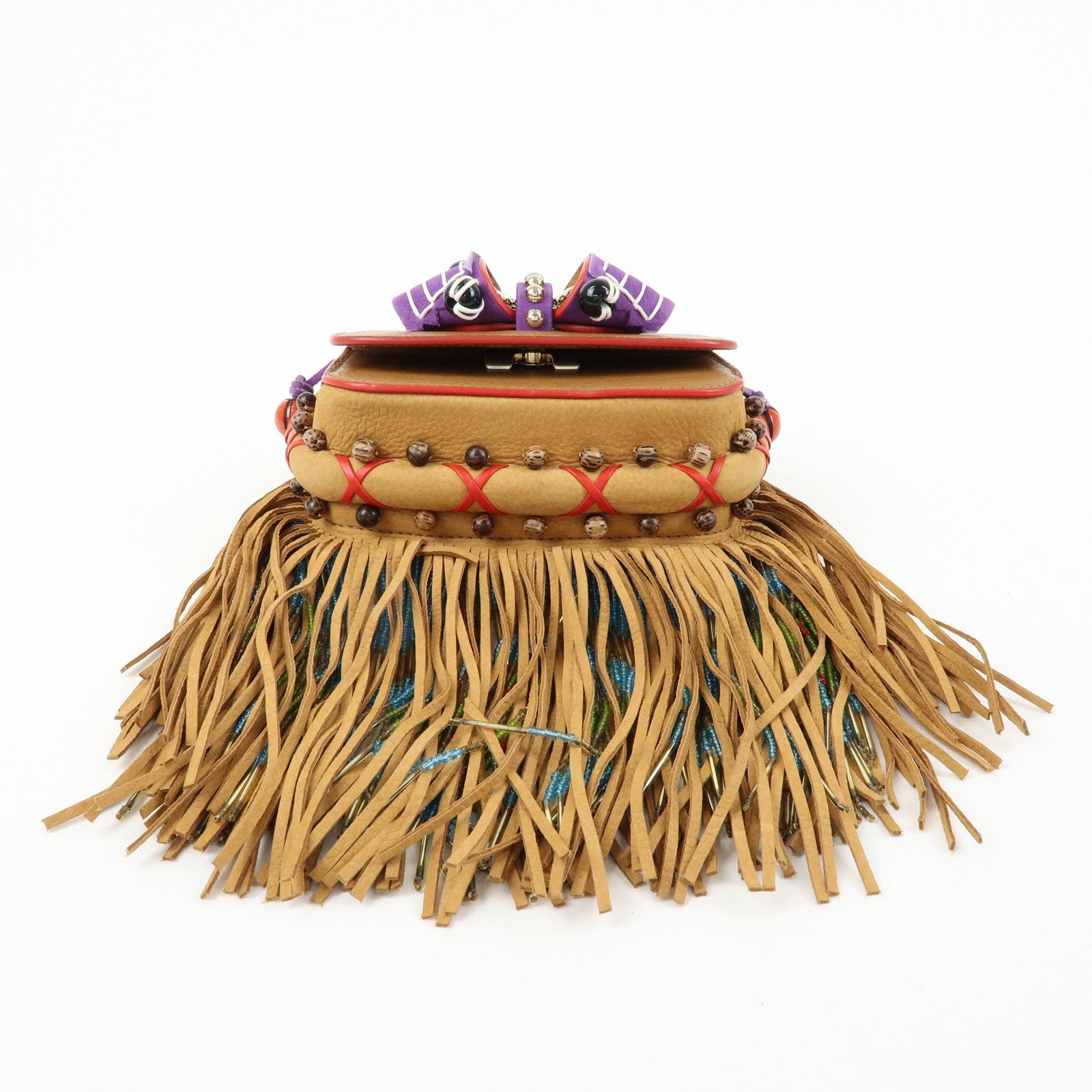 Christian Louboutin Leather Beaded Fringe Shoulder Bag Brown