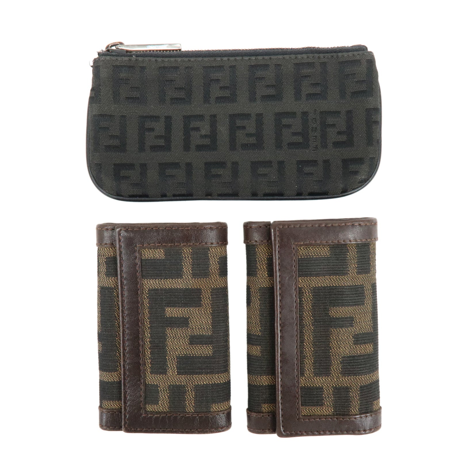 FENDI Zucca Zucchino Set of 3 Key Case Coin Case Brown Black