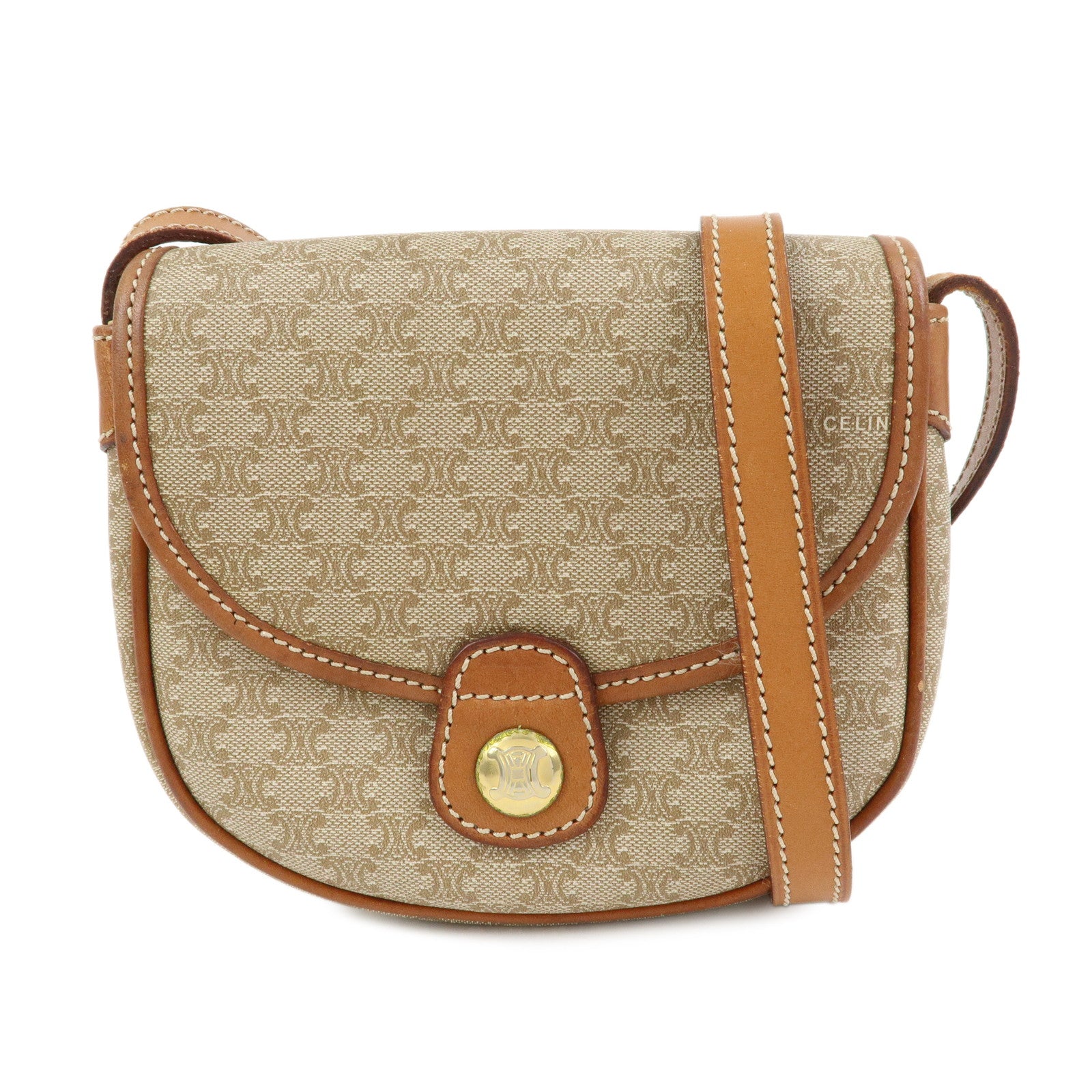 CELINE Macadam PVC Leather Shoulder Bag Crossbody Bag Beige Brown