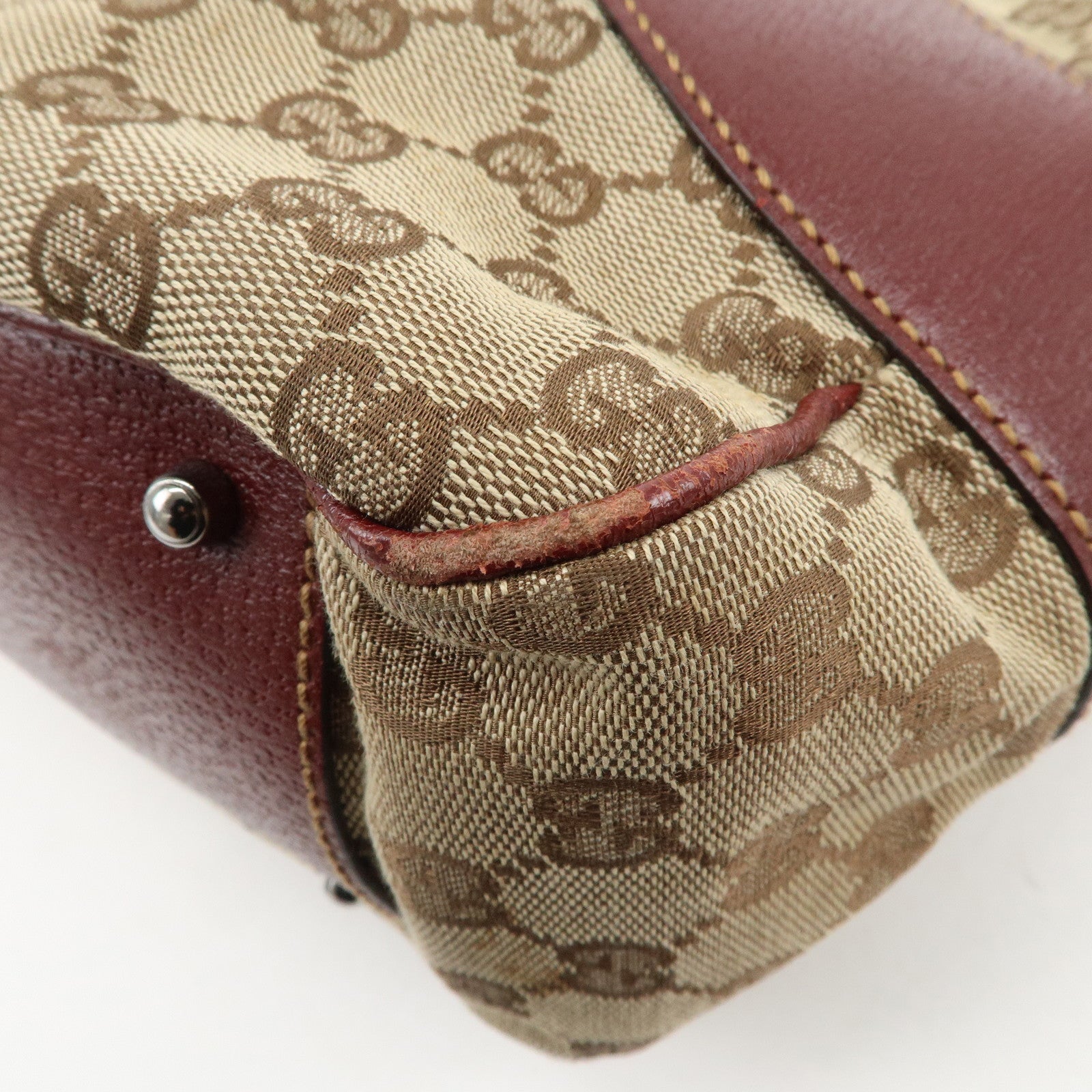 GUCCI GG Monogram Canvas Leather Tote Bag Beige Bordeaux 113011