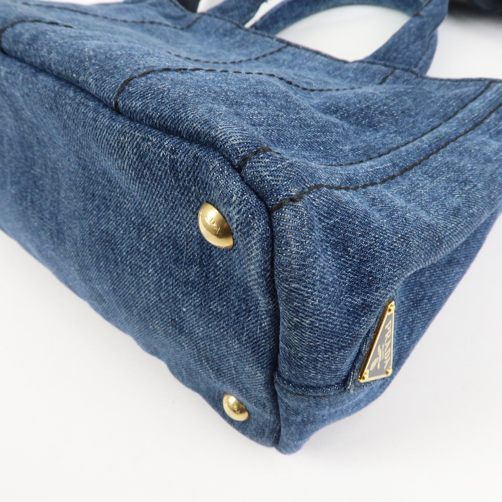 PRADA Canapa Mini Canvas Denim 2Way Shoulder Hand Bag Navy B2439G Used