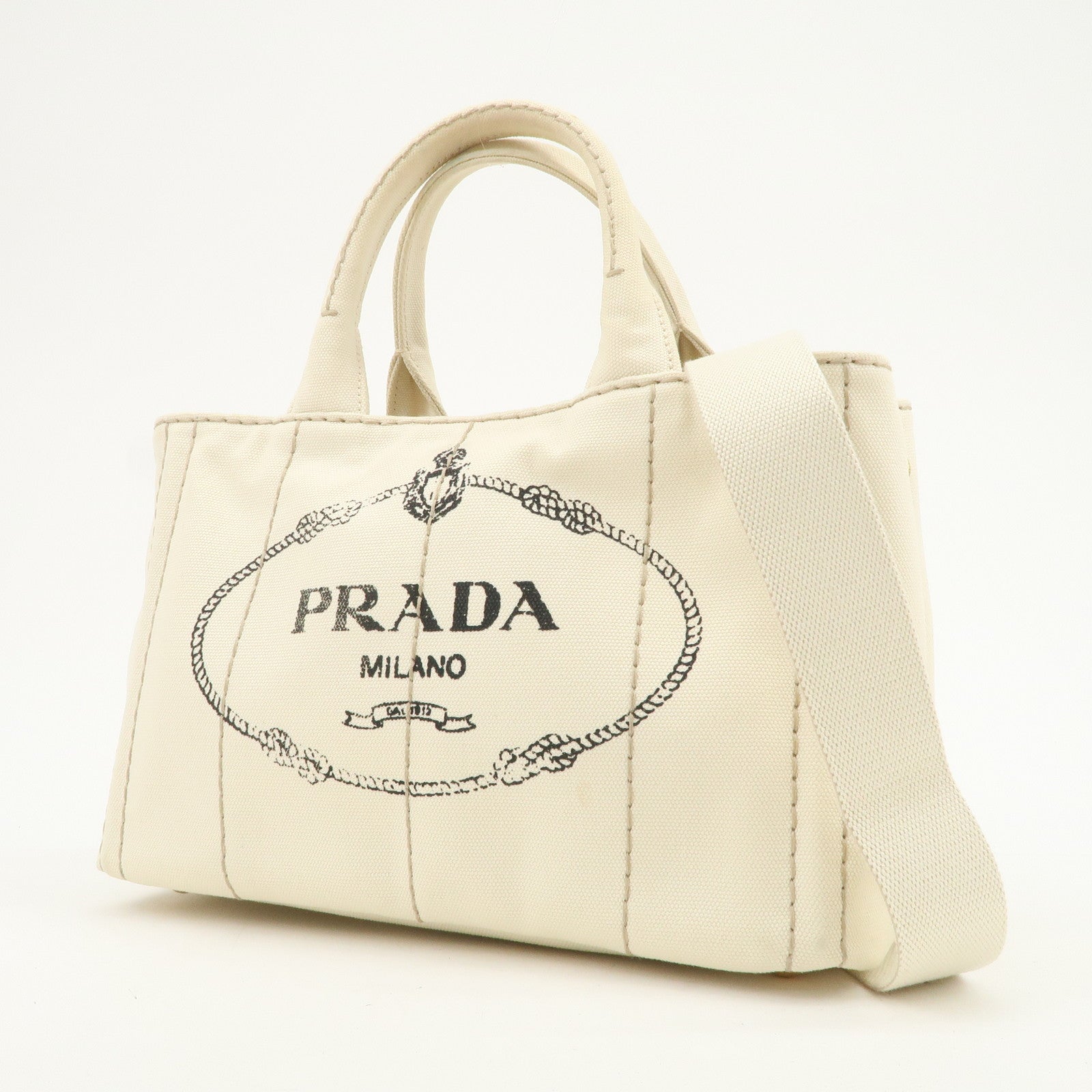 PRADA Canapa Mini Canvas 2Way Hand Shoulder Bag Ivory B2439G