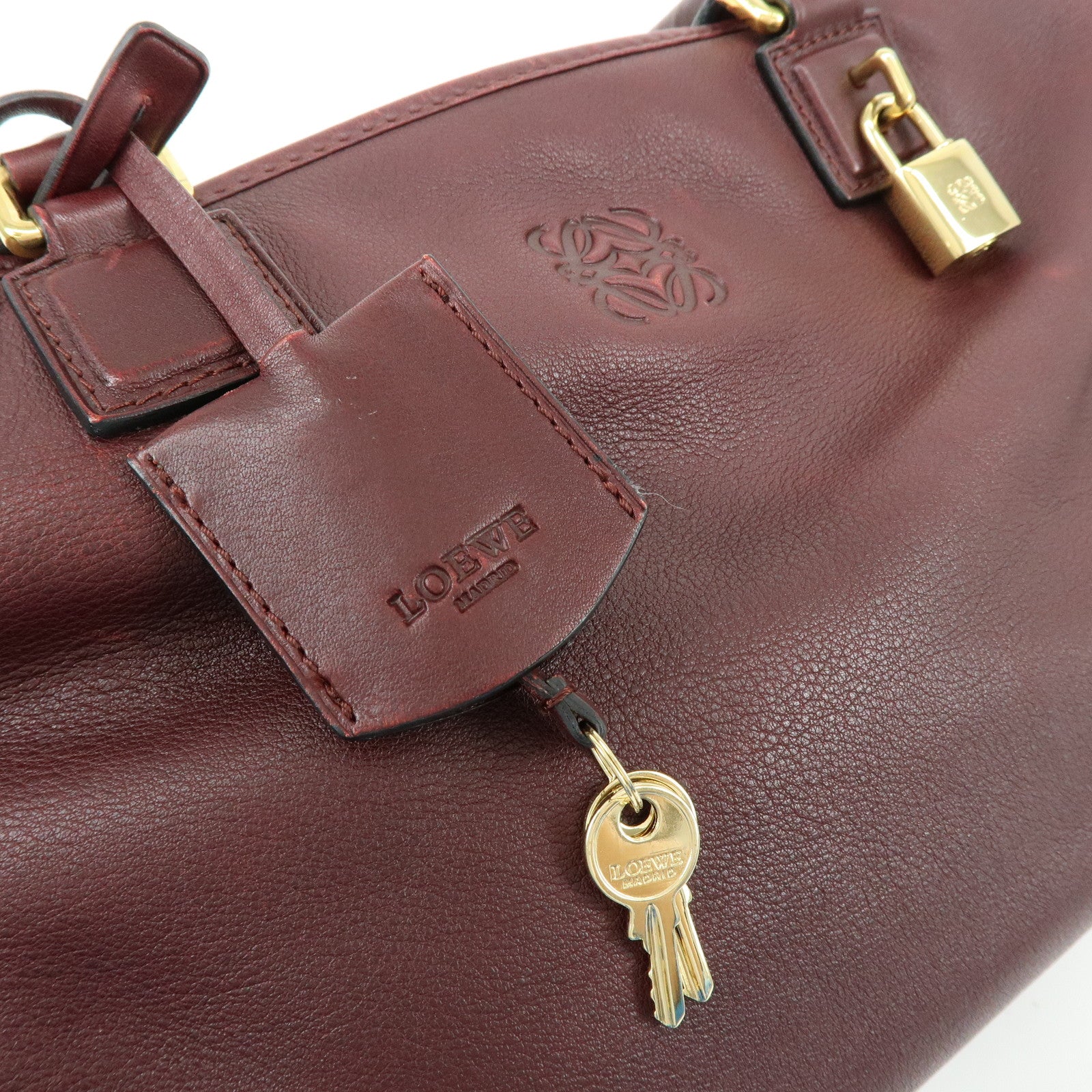 LOEWE Anagram Amazona 36 Calf Leather Hand Bag Boston Bag Wine Red