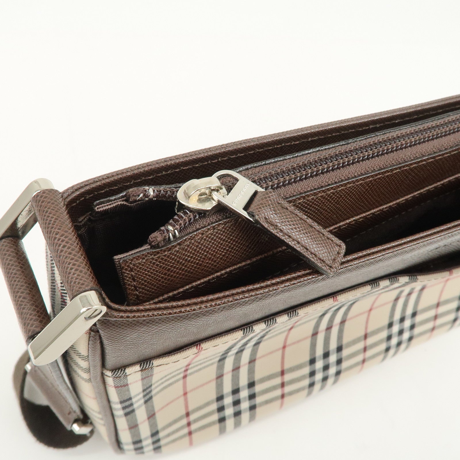 BURBERRY Nova Plaid Canvas Leather Shoulder Crossbody Bag Beige
