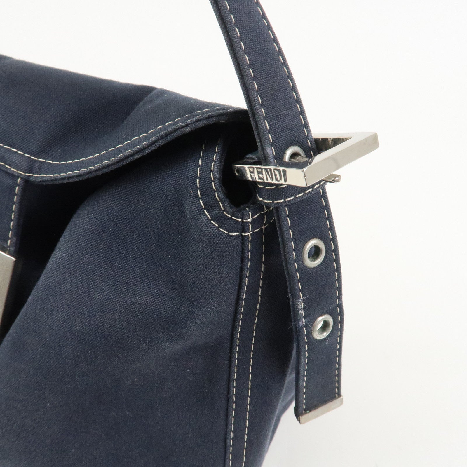 FENDI Logo Canvas Shoulder Bag Hand Bag Navy 26426