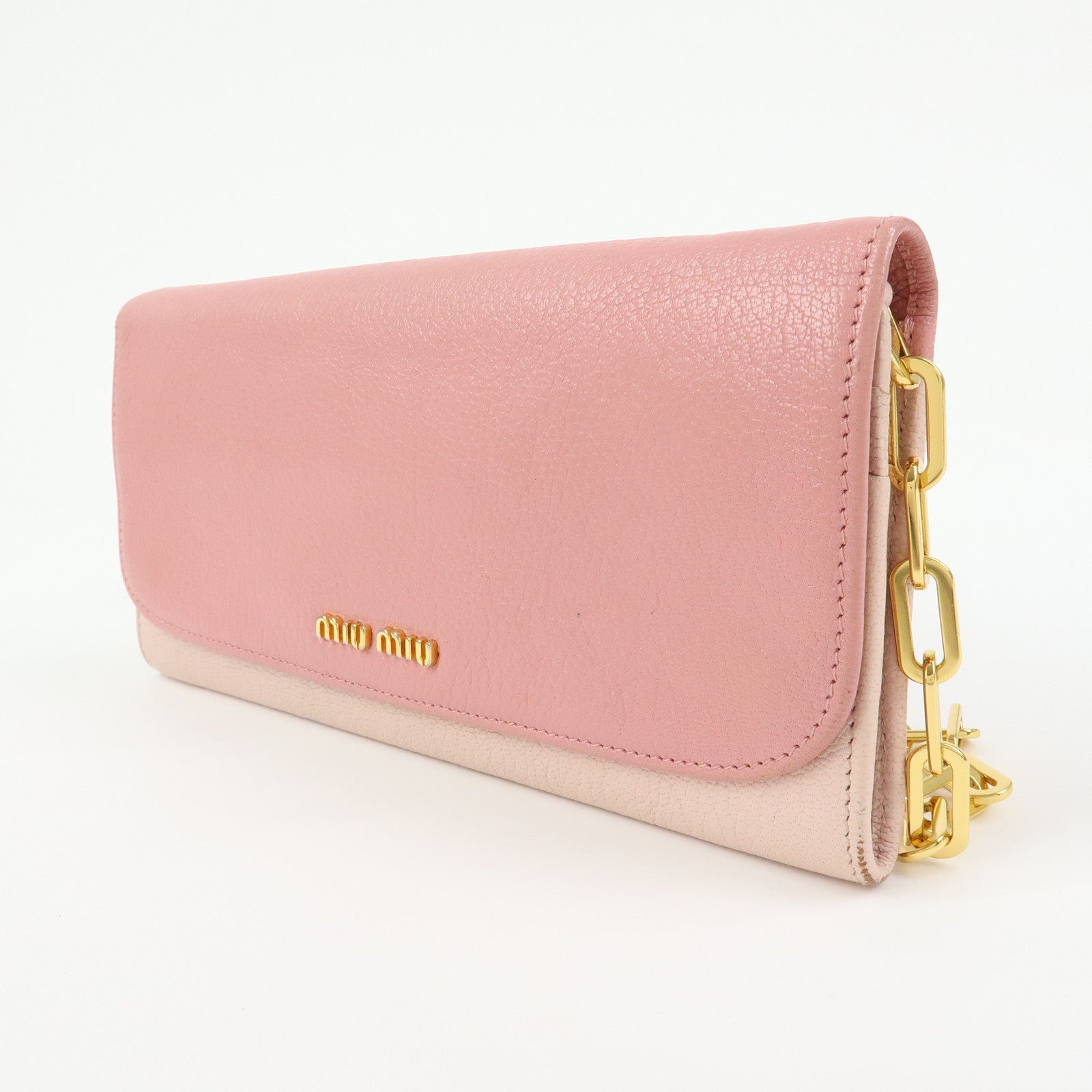 MIU MIU Madras Leather Chain Shoulder Wallet Bag Pink 5M1290