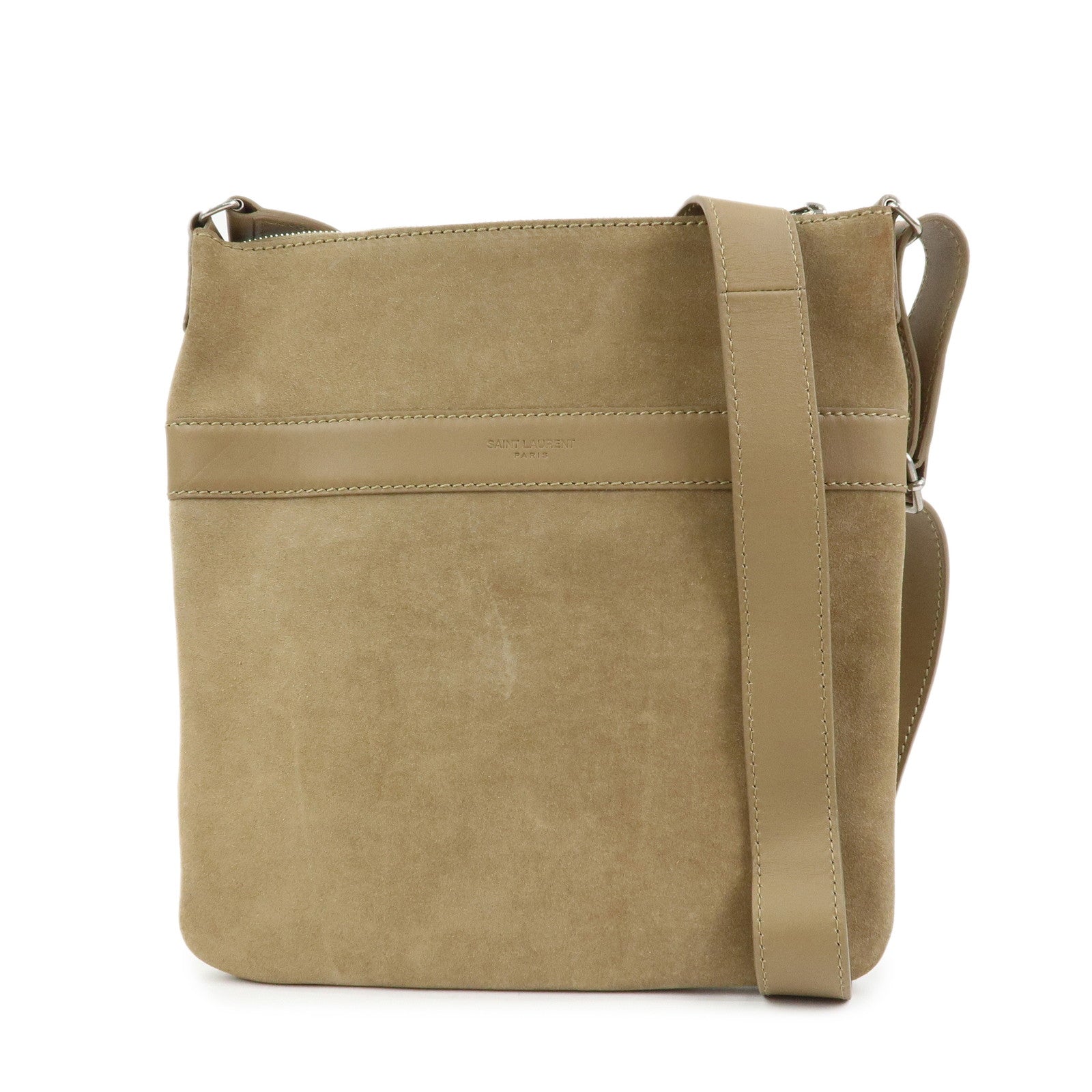 SAINT LAURENT PARIS Suede Leather Shoulder Crossbody Bag Beige