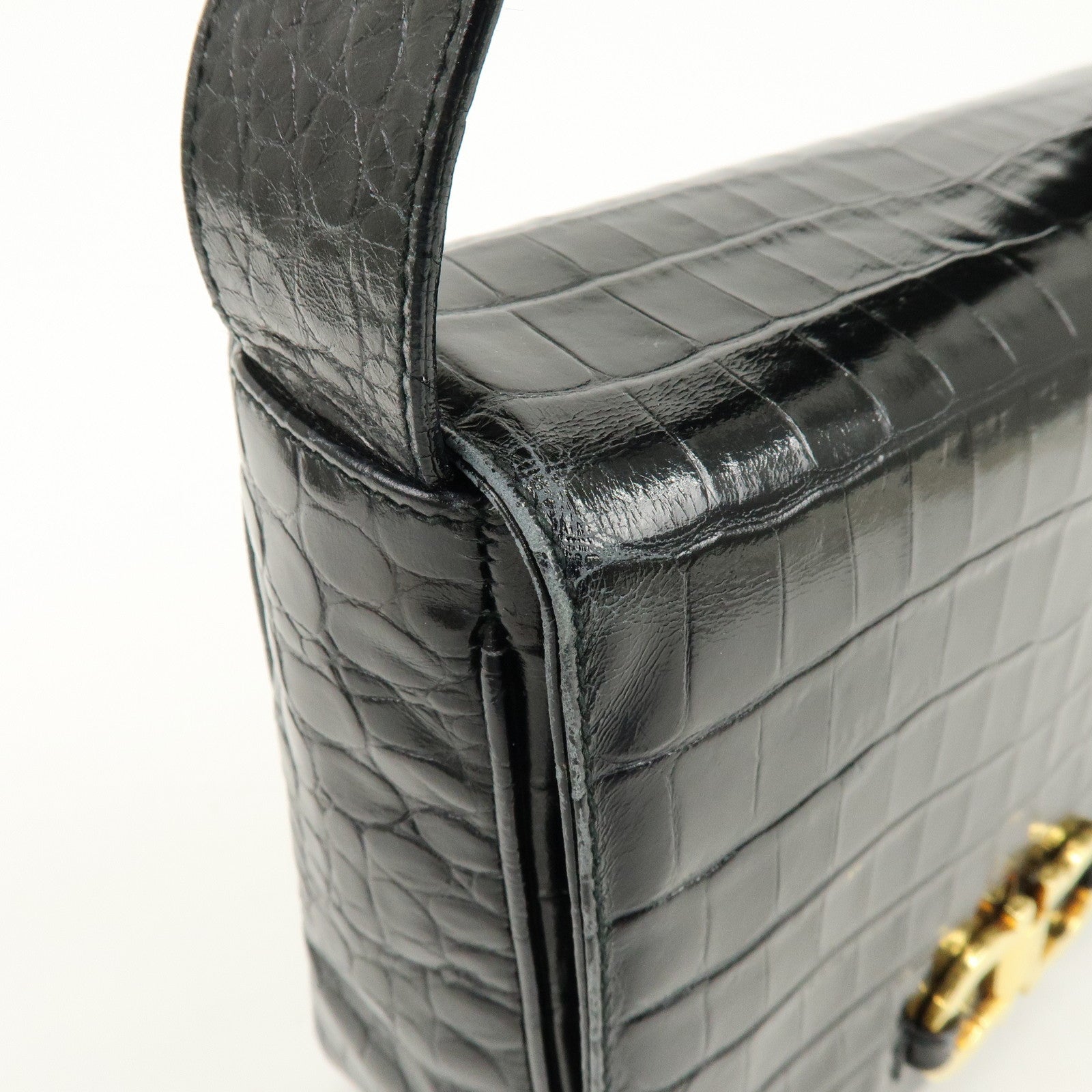 Ferragamo Gancini Embossed Leather Shoulder Bag Crossbody Bag Black