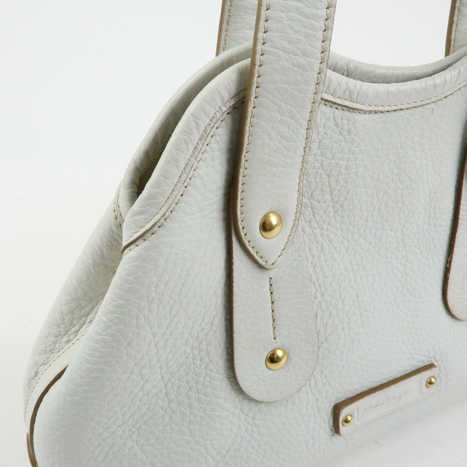 Ferragamo Logo Leather Tote Bag Hand Bag Shoulder Bag White