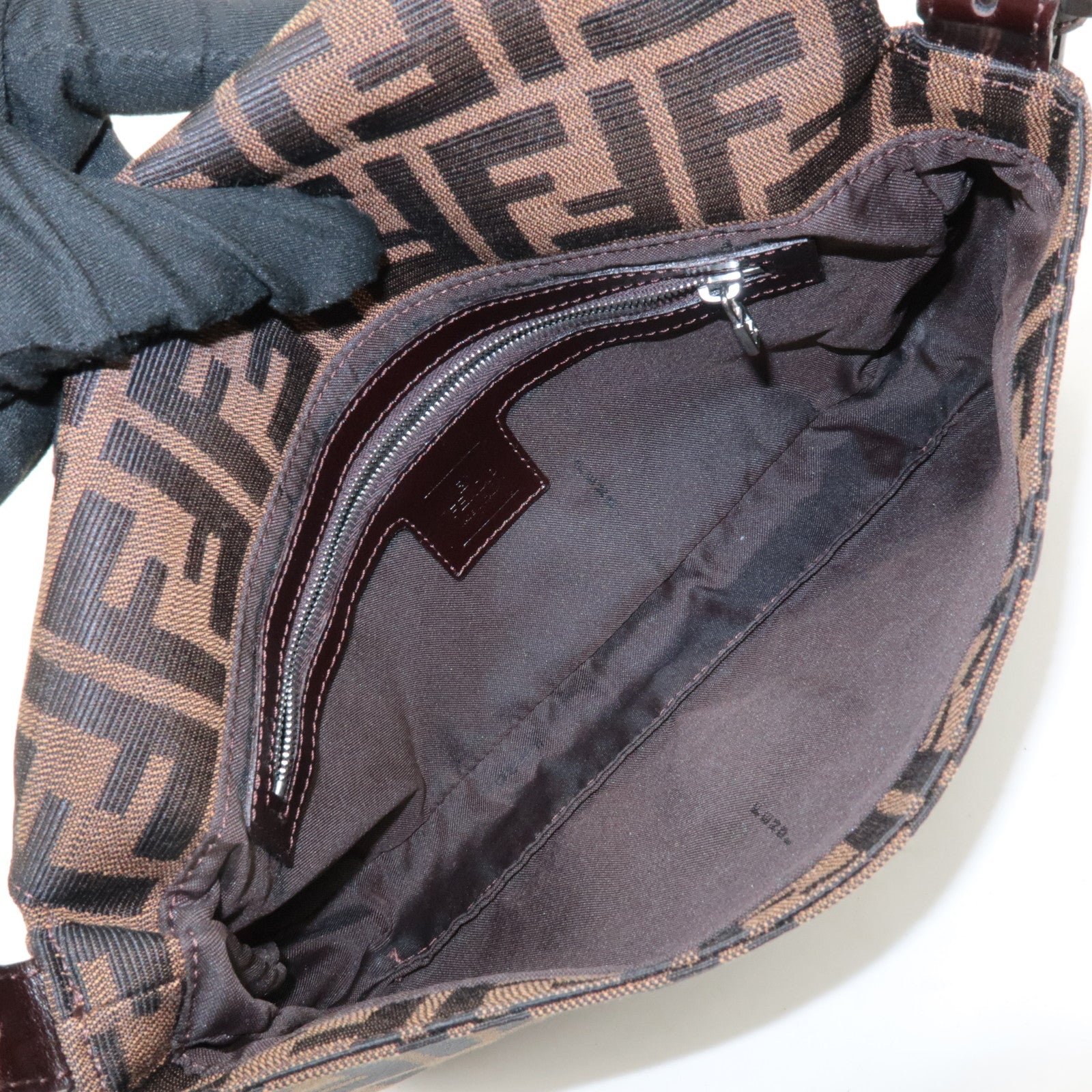 FENDI Mamma Baguette Zucca Canvas Shoulder Bag Black Brown 26421 Used