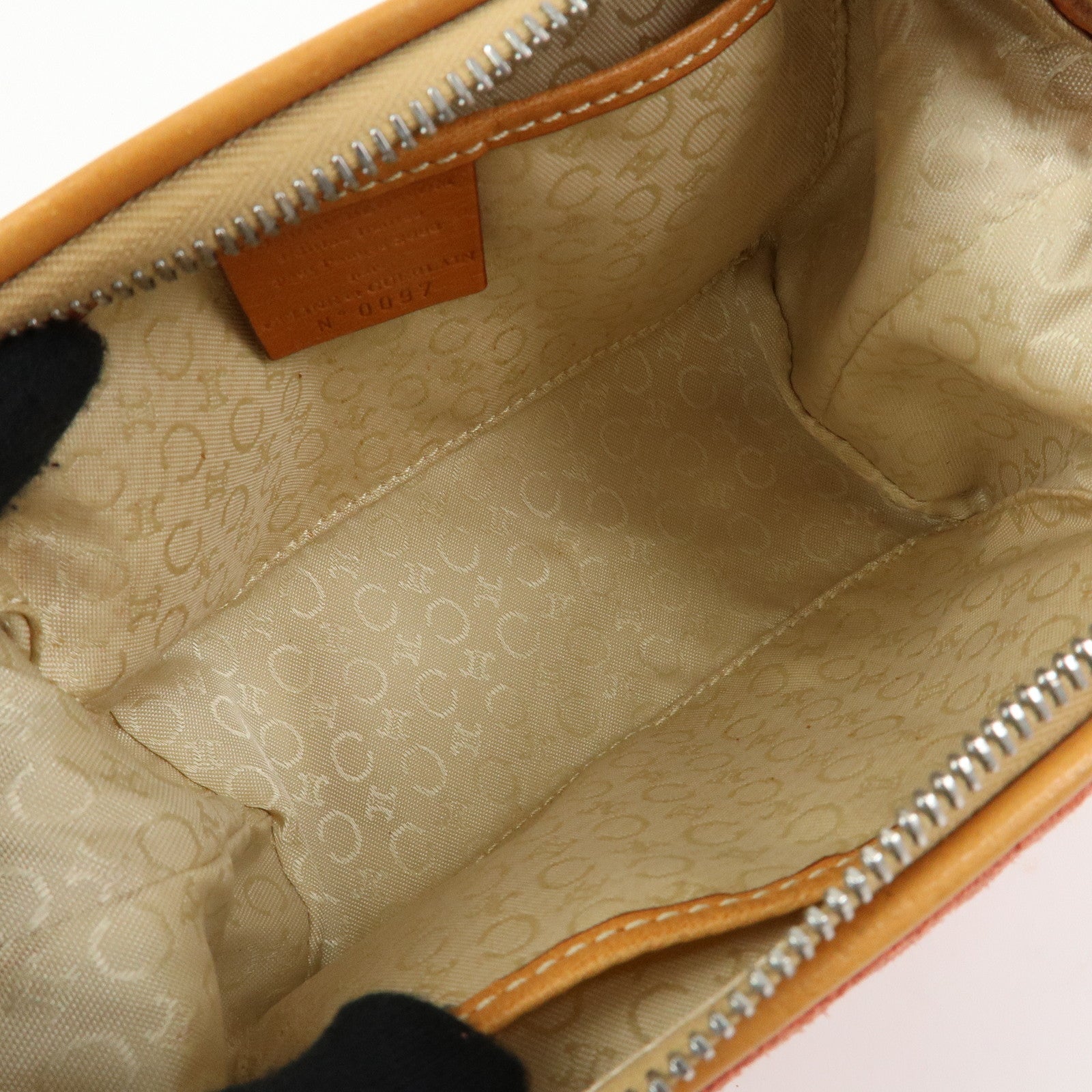 CELINE C Macadam Suede Leather Pouch Cosmetic Case Coral