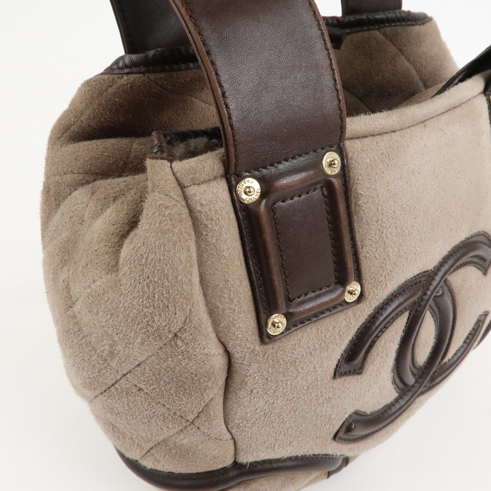 CHANEL COCO Mark Mouton Leather Hand Bag Tote Bag Brown