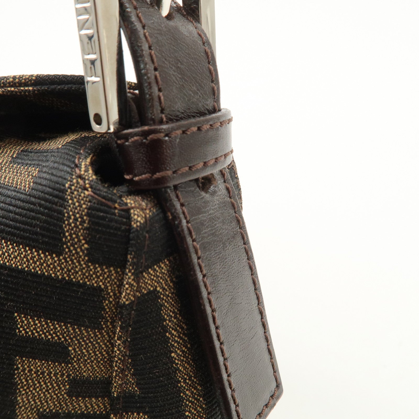 FENDI Zucca Canvas Leather Shoulder Bag Hand Bag Brown Black 26426 Used