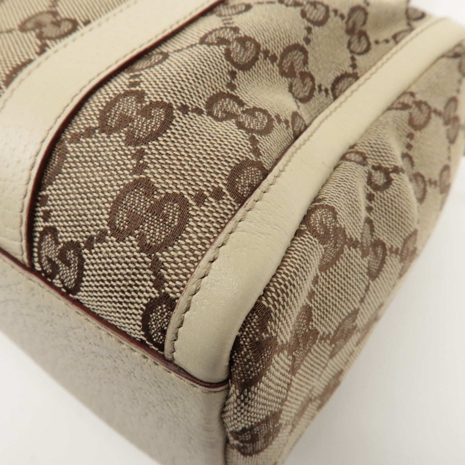 GUCCI Abbey GG Canvas Leather Hand Bag Beige Ivory 130942 Used