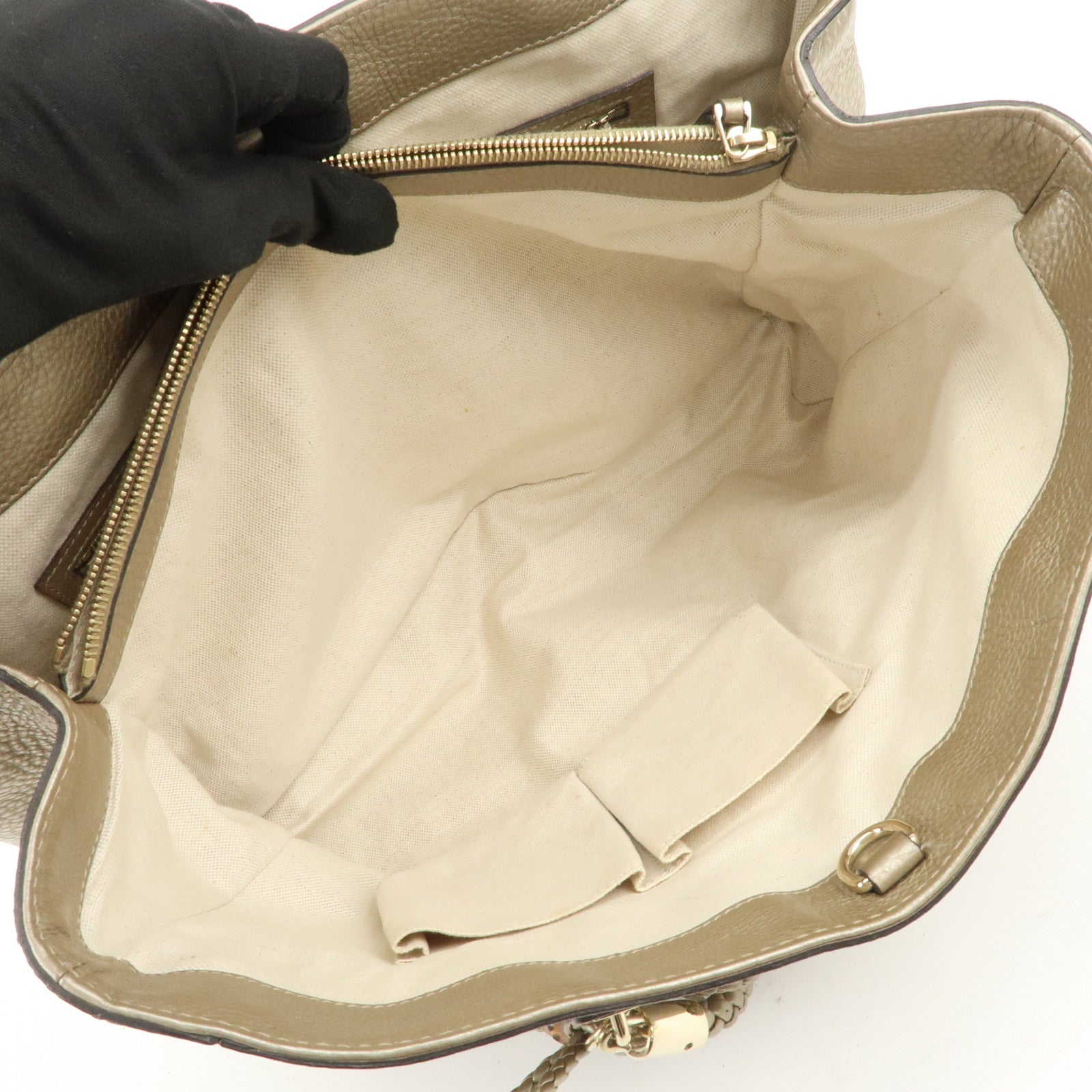 GUCCI Bamboo Leather Tote Bag Shoulder Bag Champagne Gold 269945