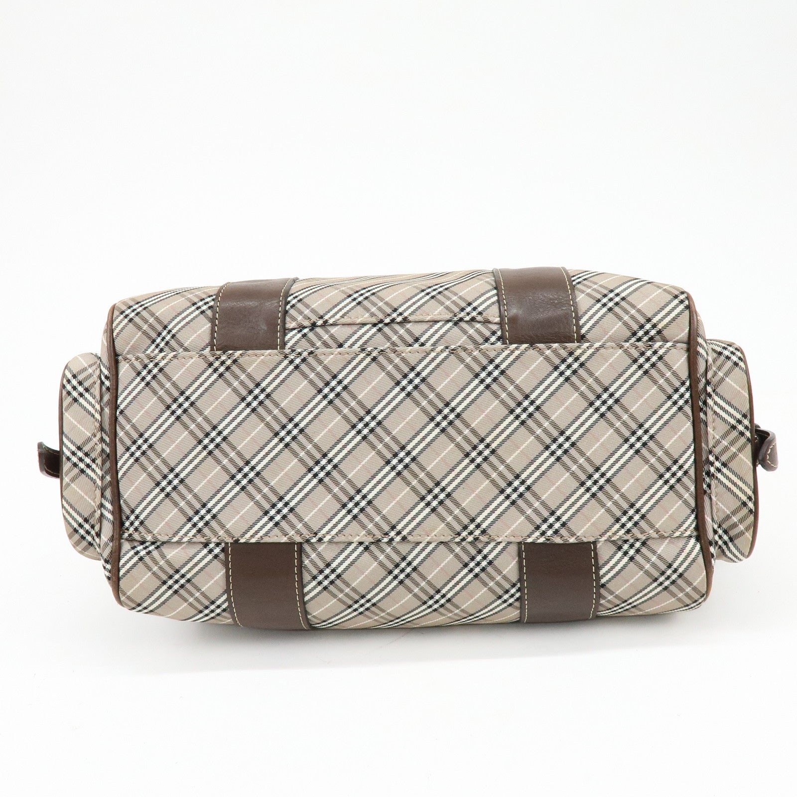 BURBERRY Blue Label Canvas Leather Plaid Hand Bag Boston Bag Brown